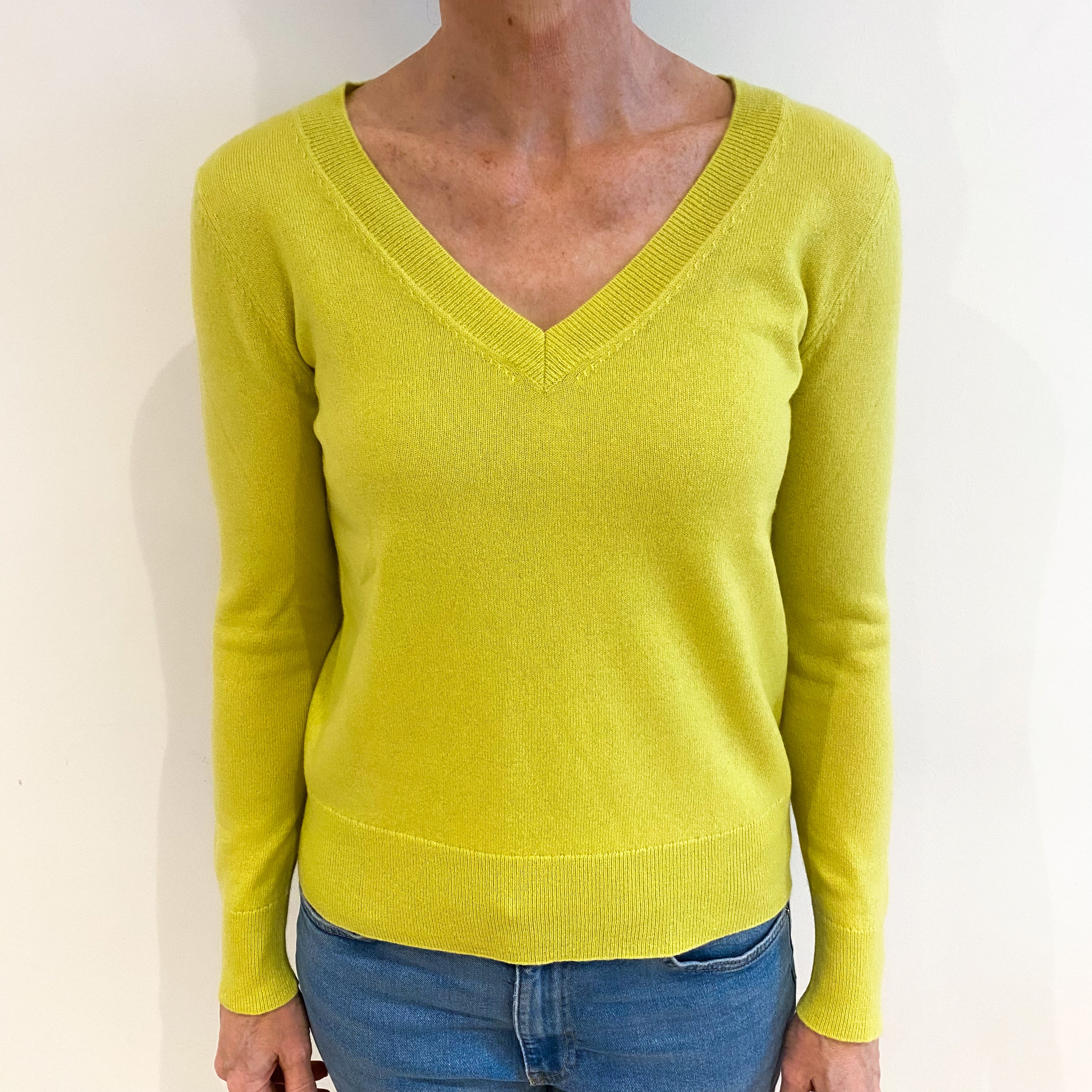 Canary Yellow Cashmere V Neck Jumper Small