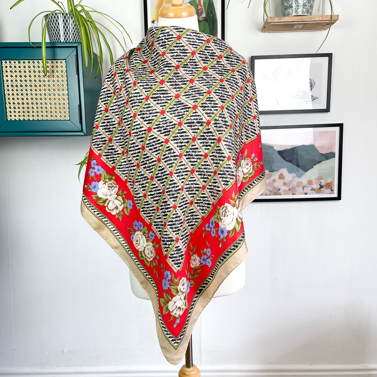 Floral Design Vintage Silk Scarf
