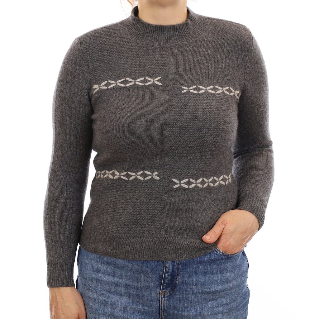 Slate Grey Detailed Cashmere Turtle Neck Jumper Medium