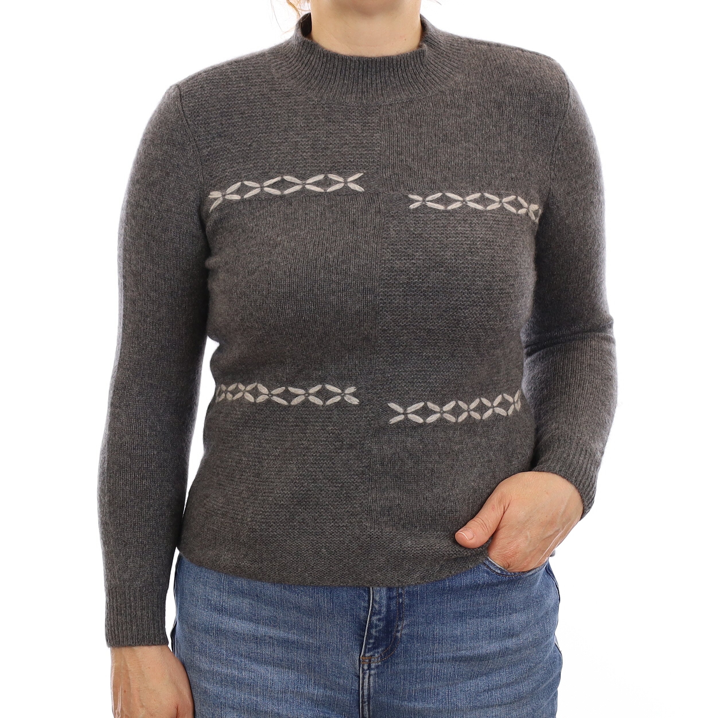 Slate Grey Detailed Cashmere Turtle Neck Jumper Medium