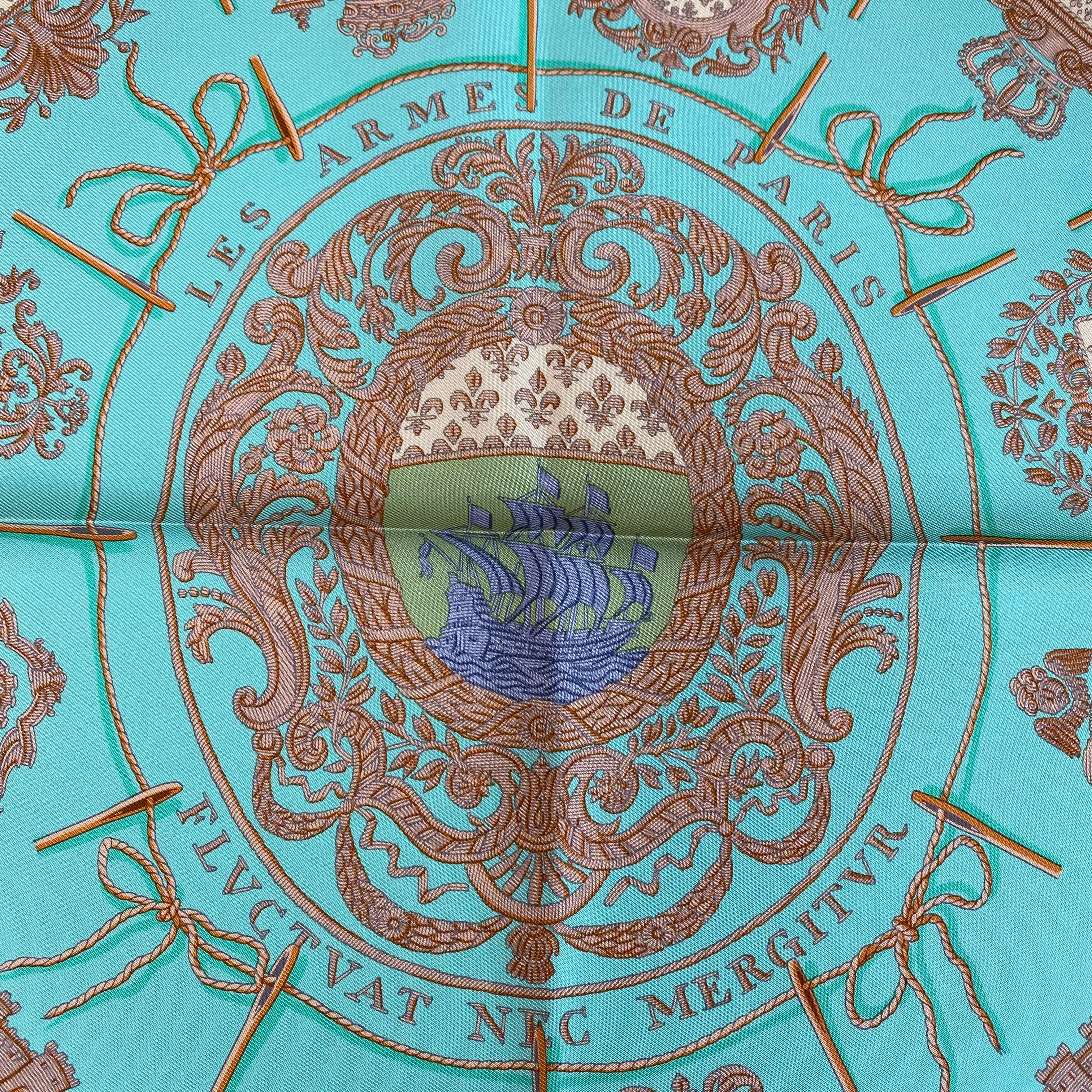 Brand New Boxed Hermès 45 Les Armes de Paris Silk Scarf