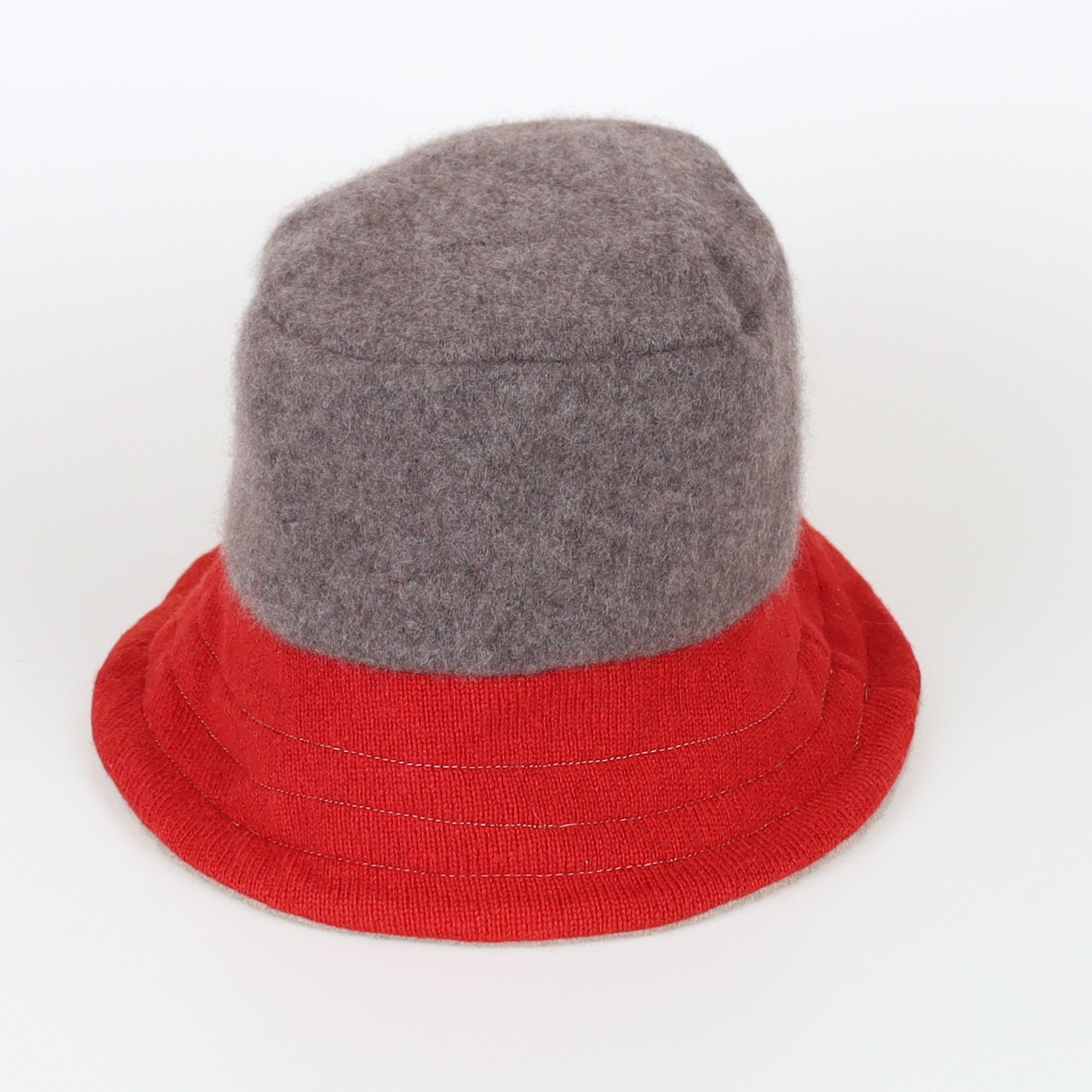Mocha Brown and Red Reversible Cashmere Bucket Hat Medium