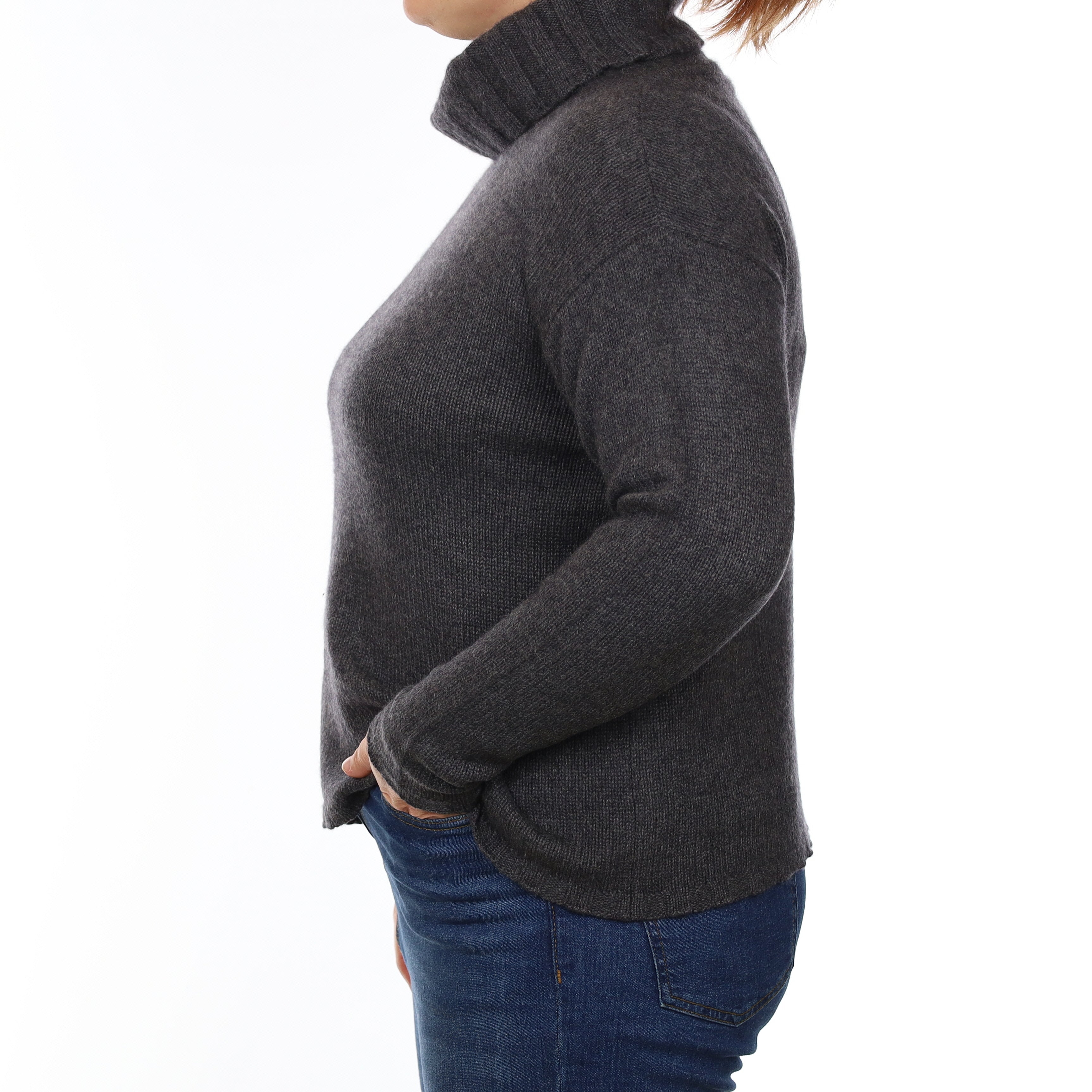 Granite Grey Chunky Cashmere Boxy Polo Neck Jumper Large