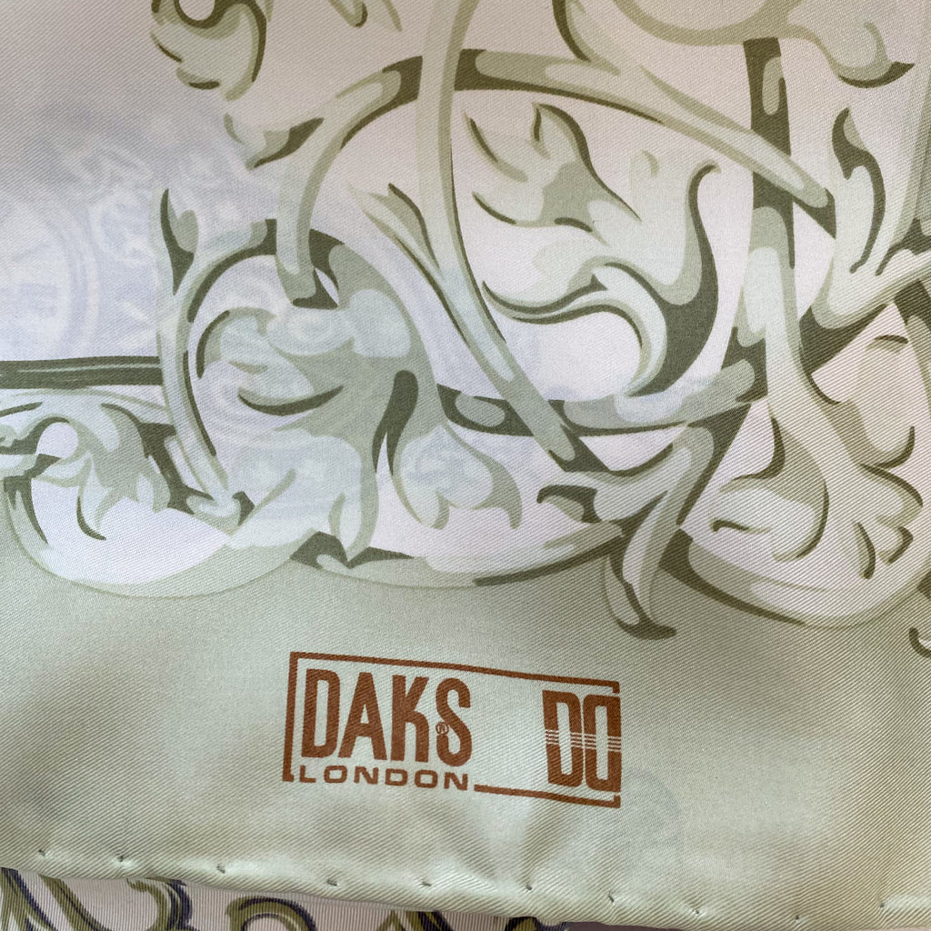 Daks Clocks Design Pale Pistachio Silk Scarf