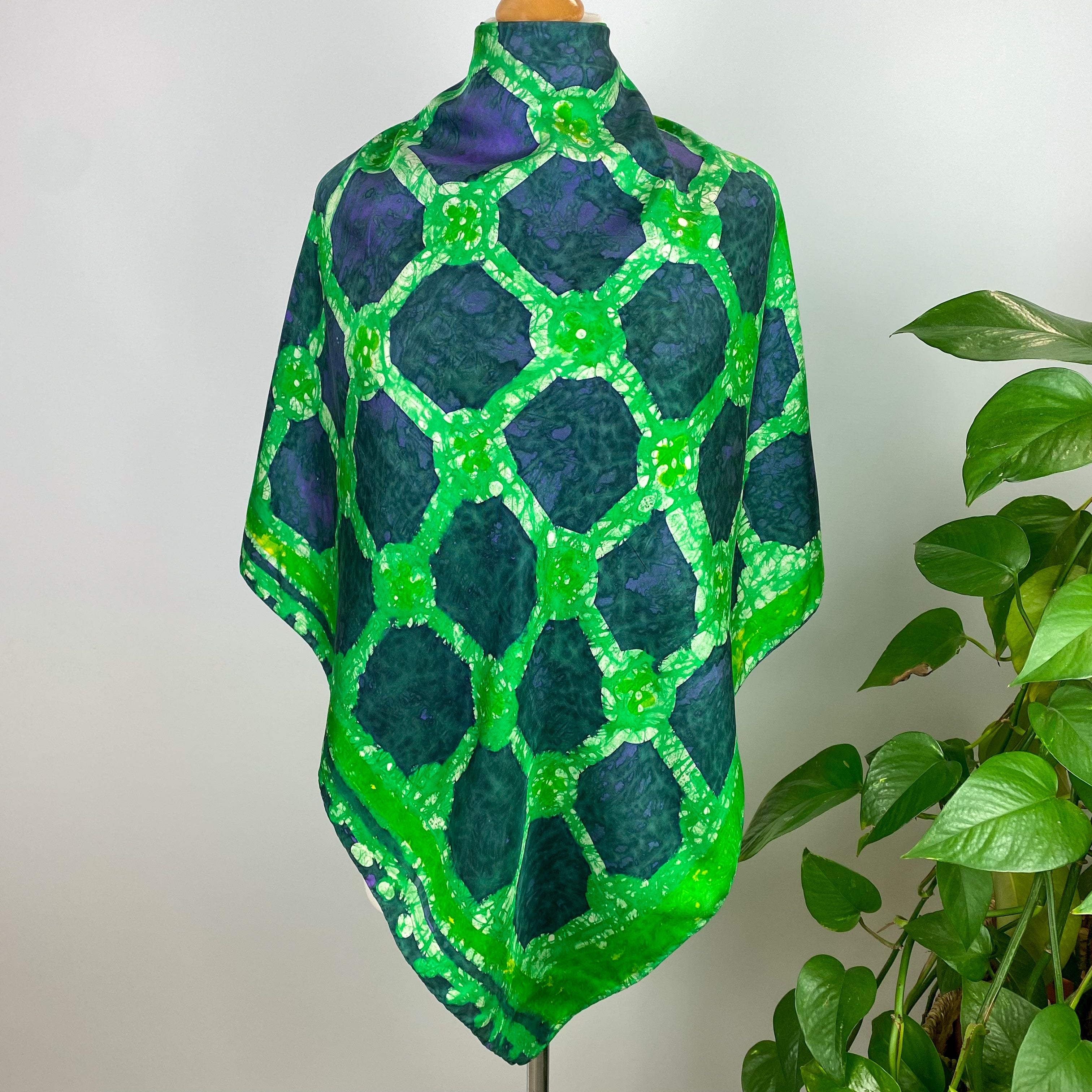 Abstract Geometric Green Silk Scarf