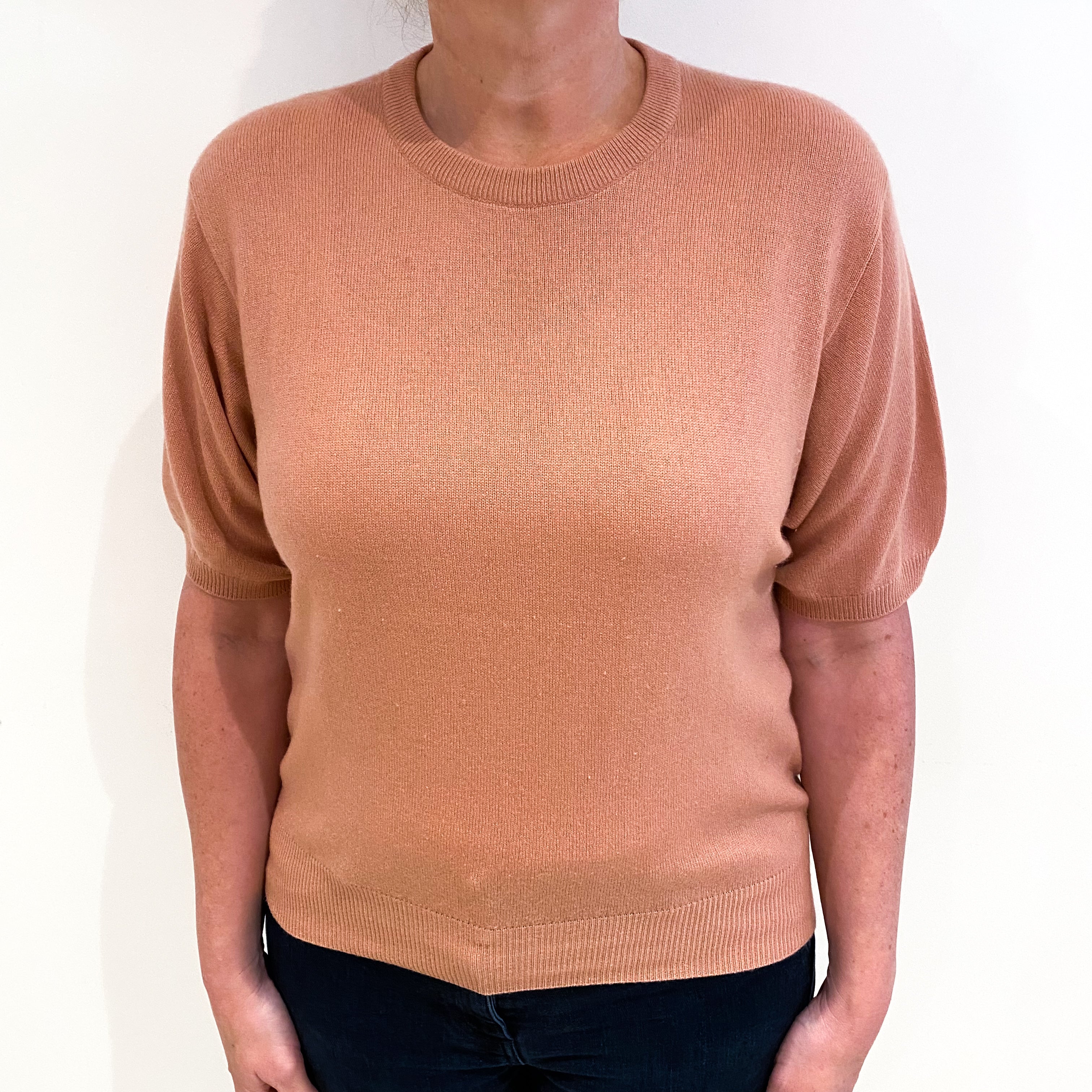 Muted Terracotta Cashmere Crew Neck Short Sleeved Jumper Large