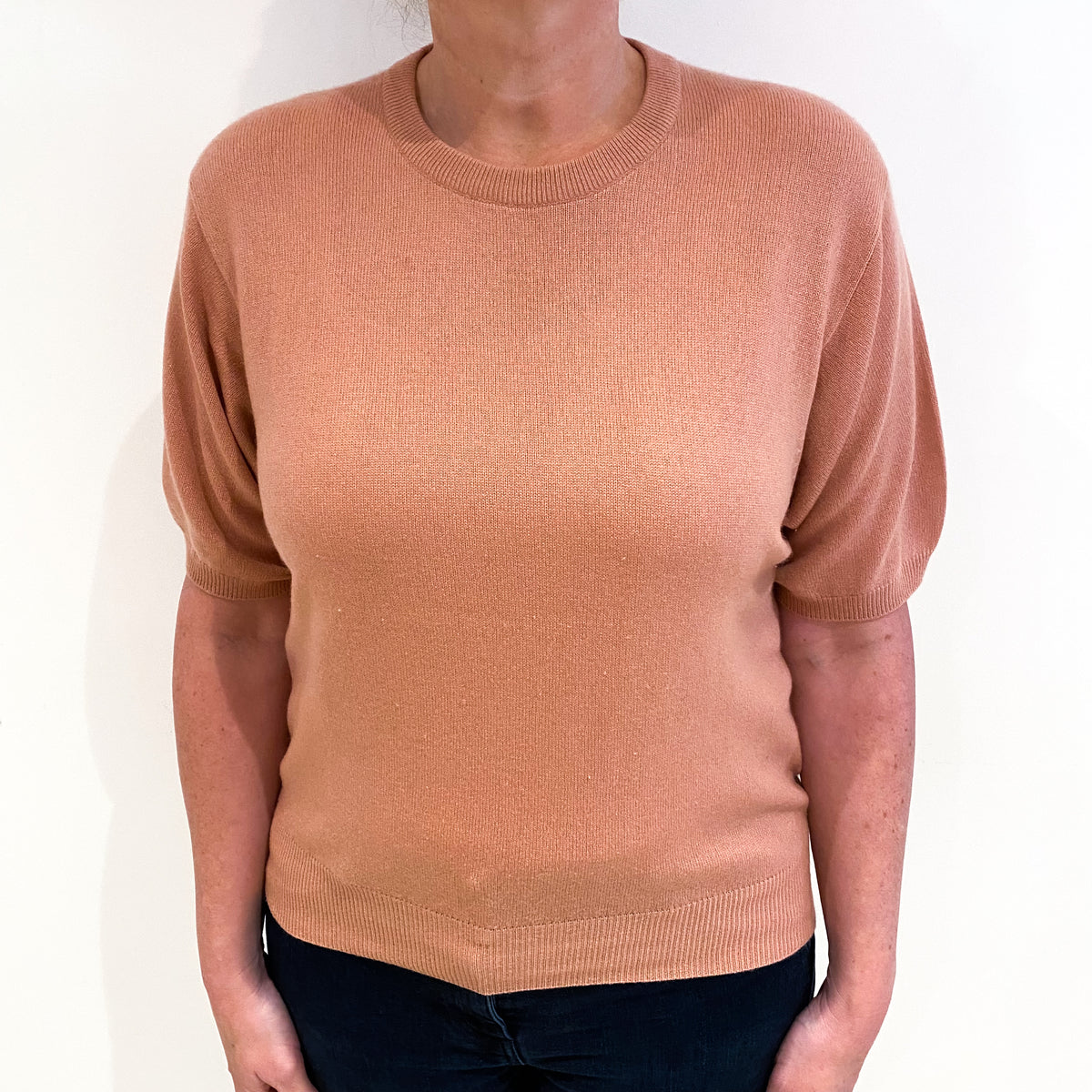 Muted Terracotta Cashmere Crew Neck Short Sleeved Jumper Large