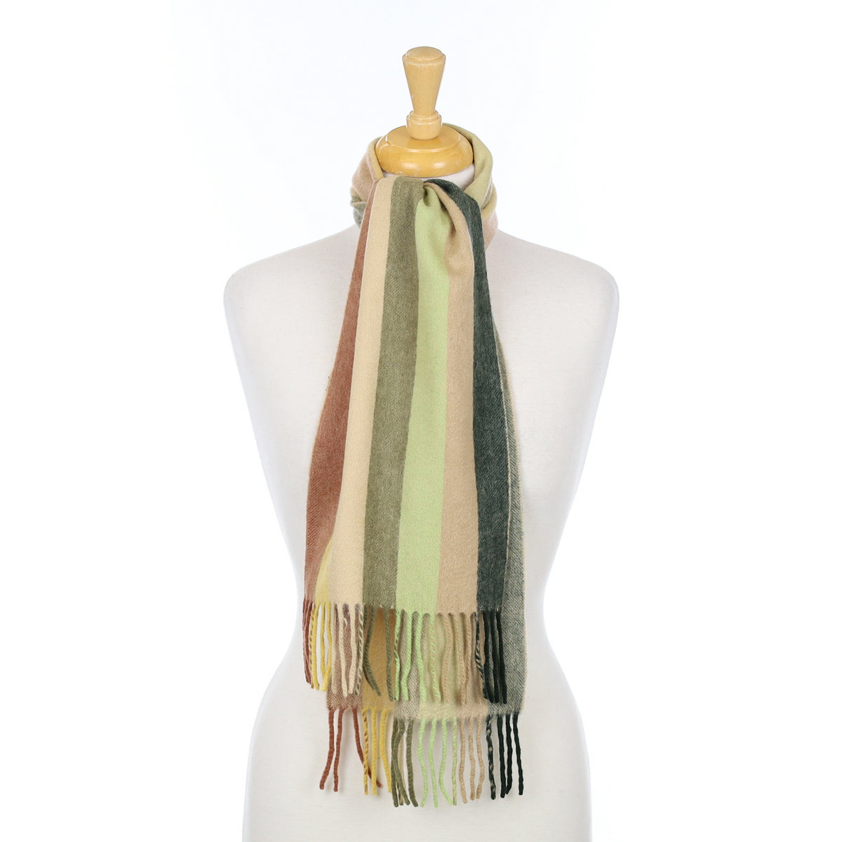 Green Brown & Yellow Stripe Cashmere Woven Scarf