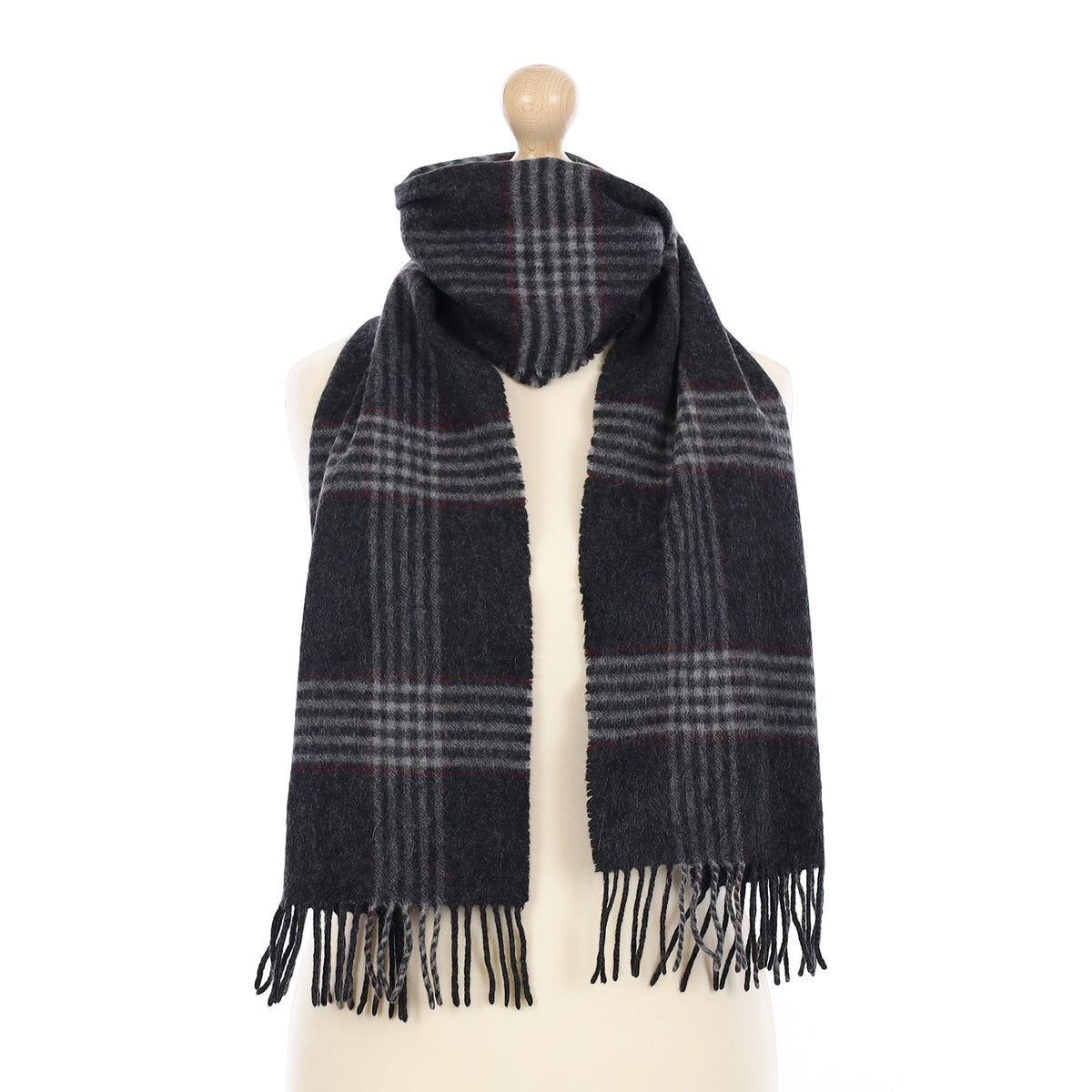 Charcoal and Ash Grey Plaid Cashmere Woven Scarf