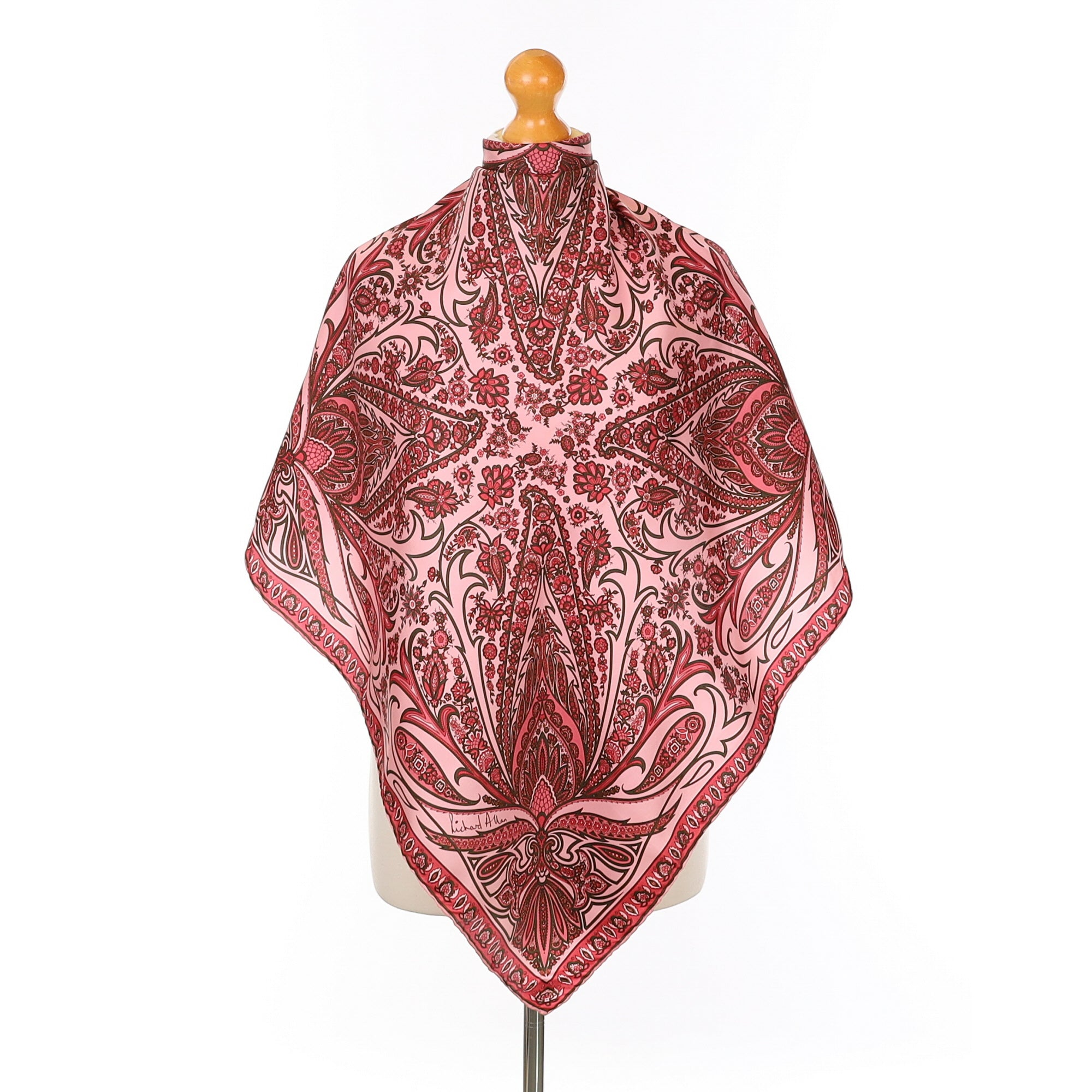 1970’s Richard Allan Pink and Brown Vintage Silk Scarf