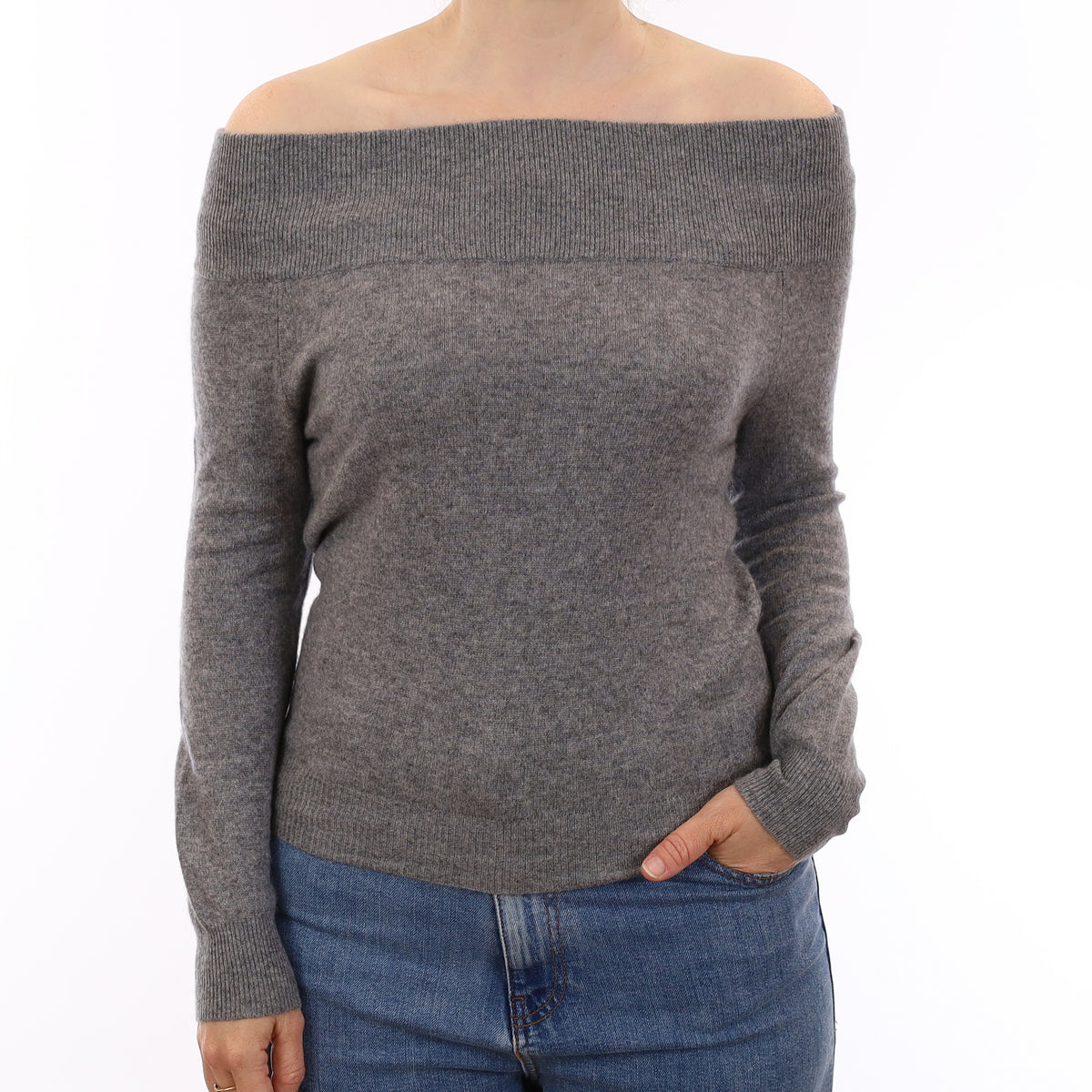 Ash Grey Cashmere Off Shoulder Jumper Small