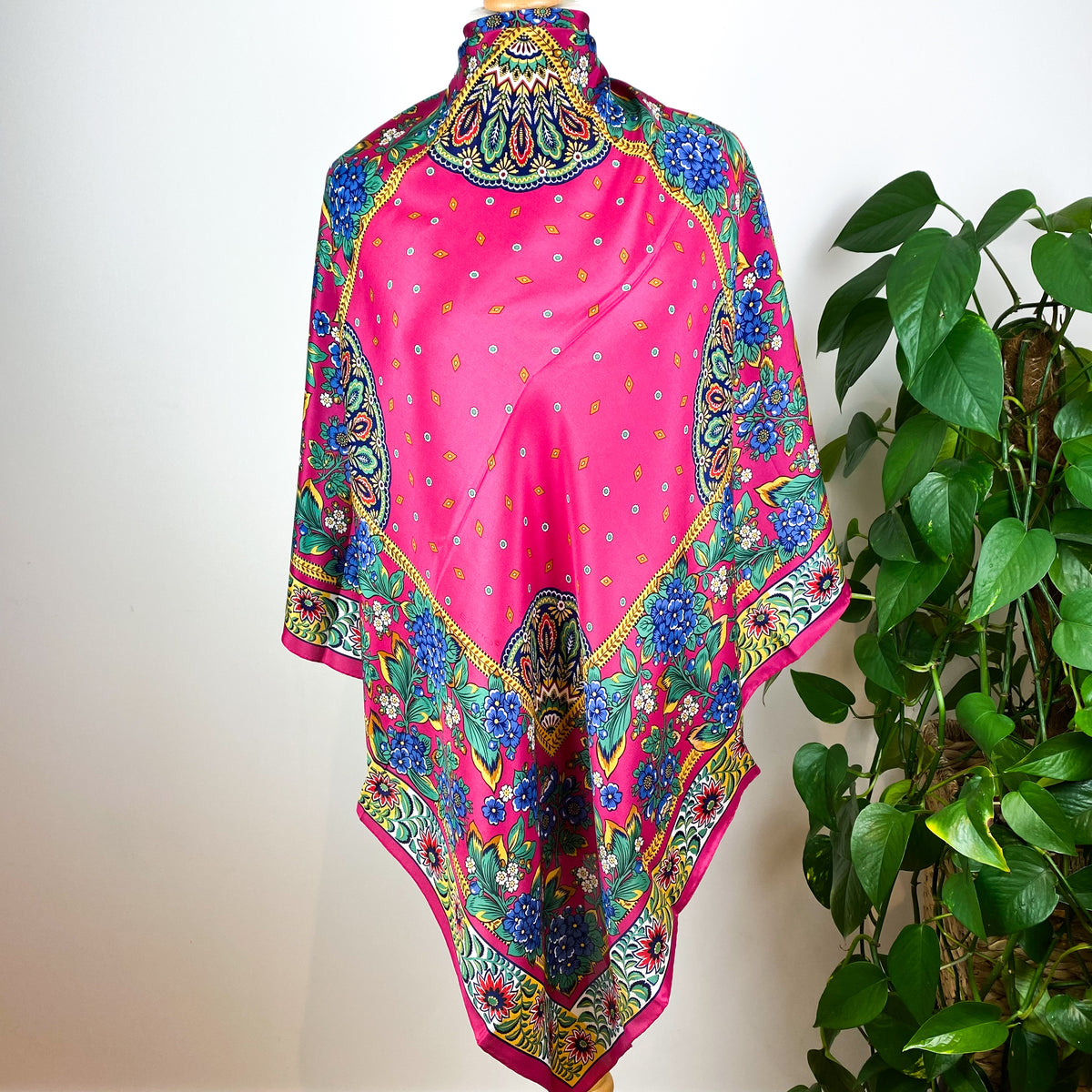 Large Pink Floral Vintage Silk Scarf