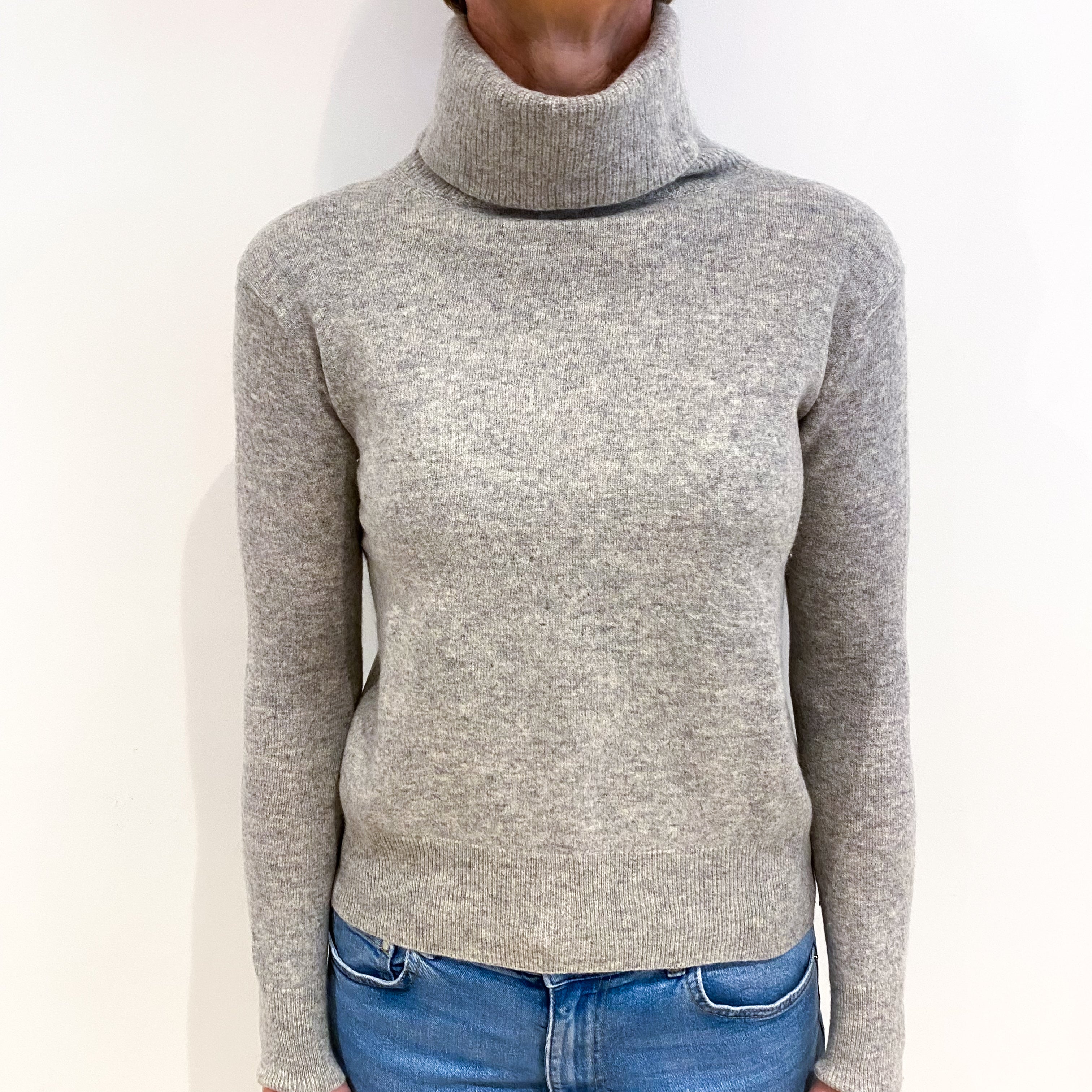 Smoke Grey Cashmere Polo Neck Jumper Small