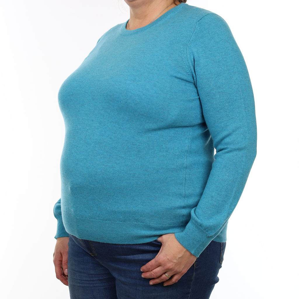 Brand New Scottish Turquoise Blue Cashmere Crew Neck Jumper Extra Large