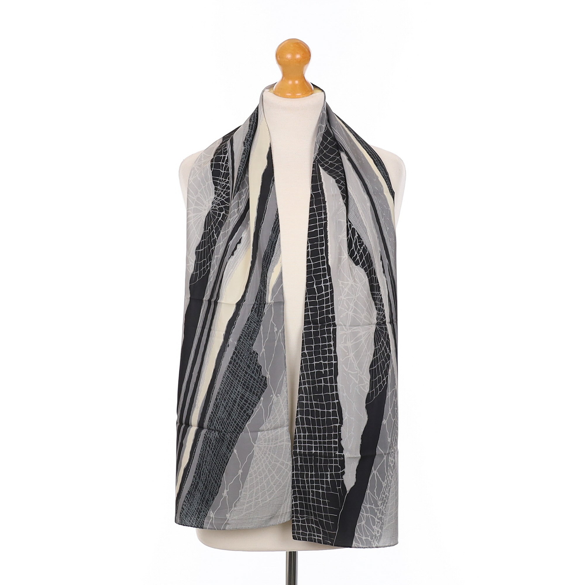 Brand New Grey Multi Pattern Silk Scarf