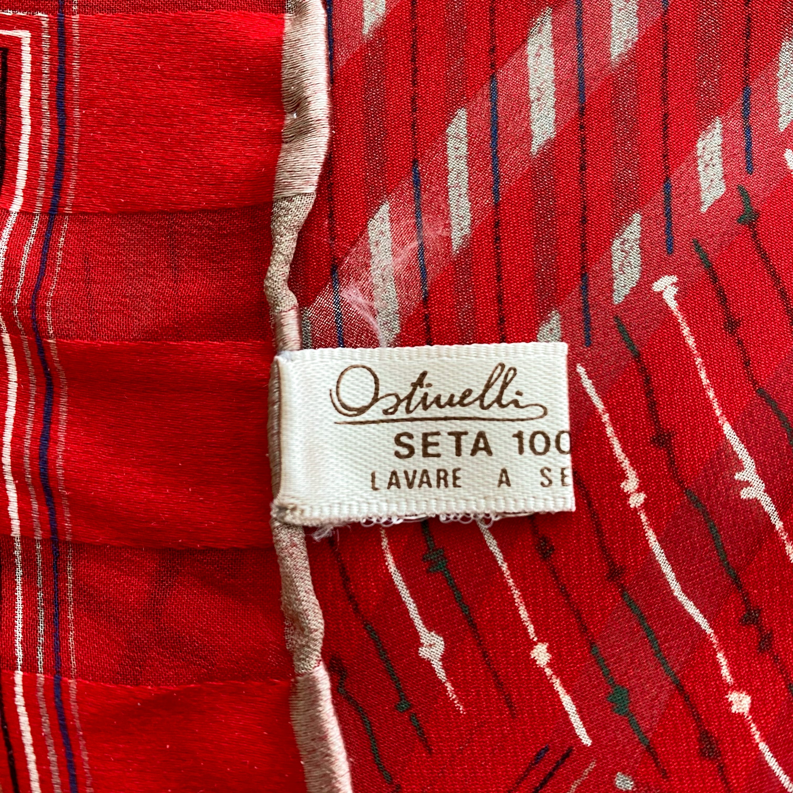 1970’s Ostinelli Red Patterned Silk Scarf