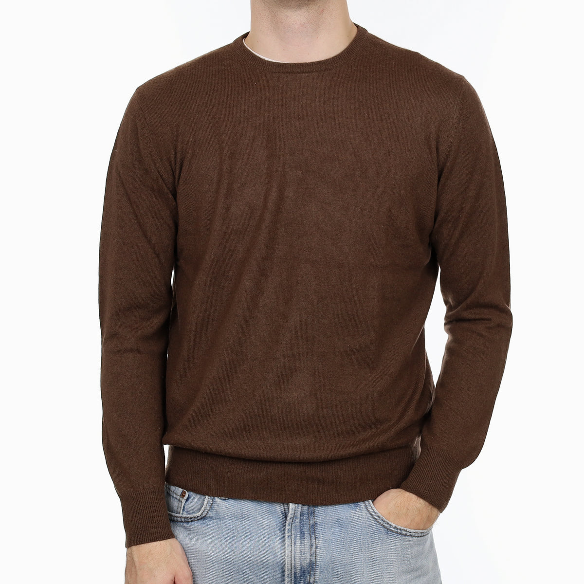 Men's Chocolate Brown Cashmere Crew Neck Jumper Large