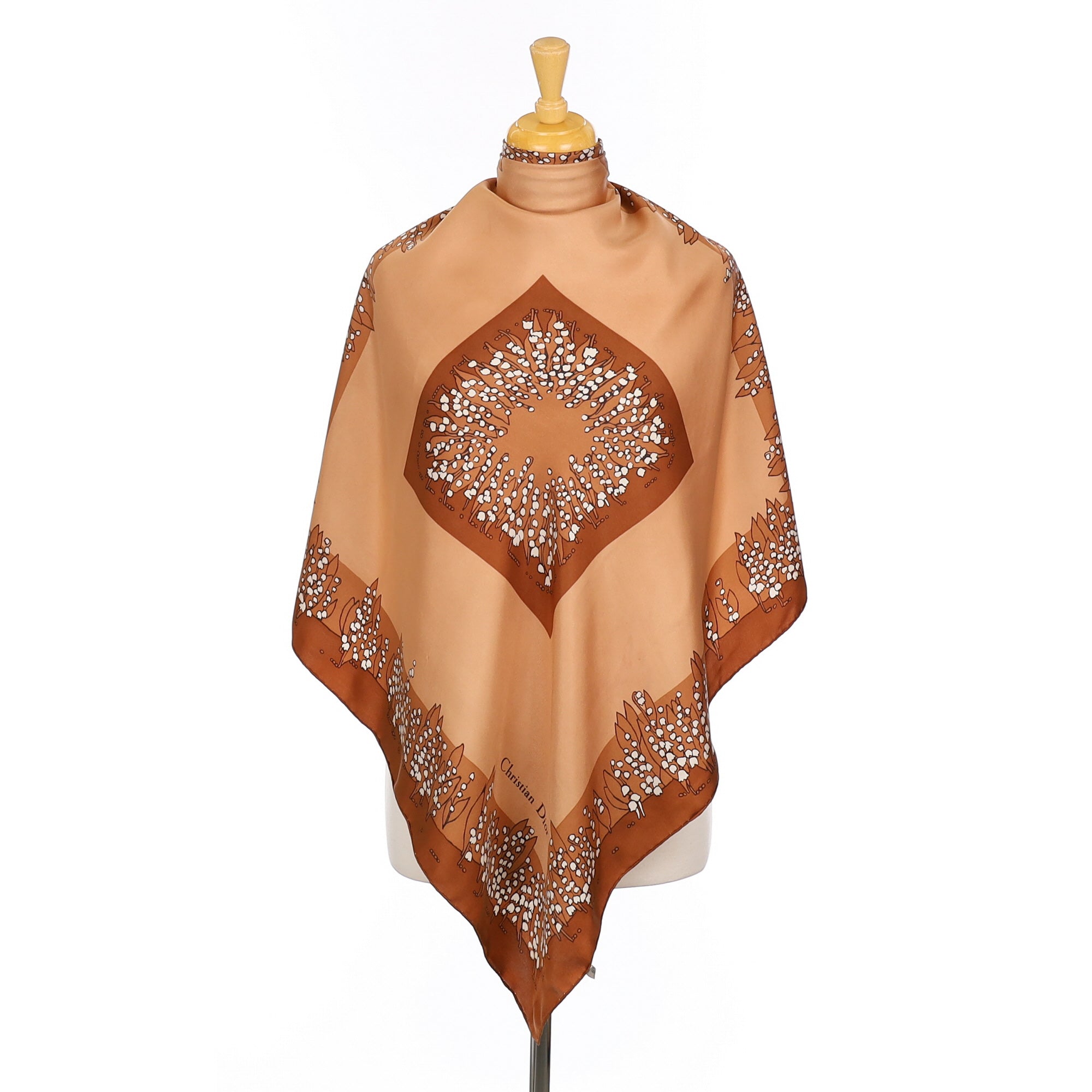 Christian Dior Brown and White Vintage Silk Scarf
