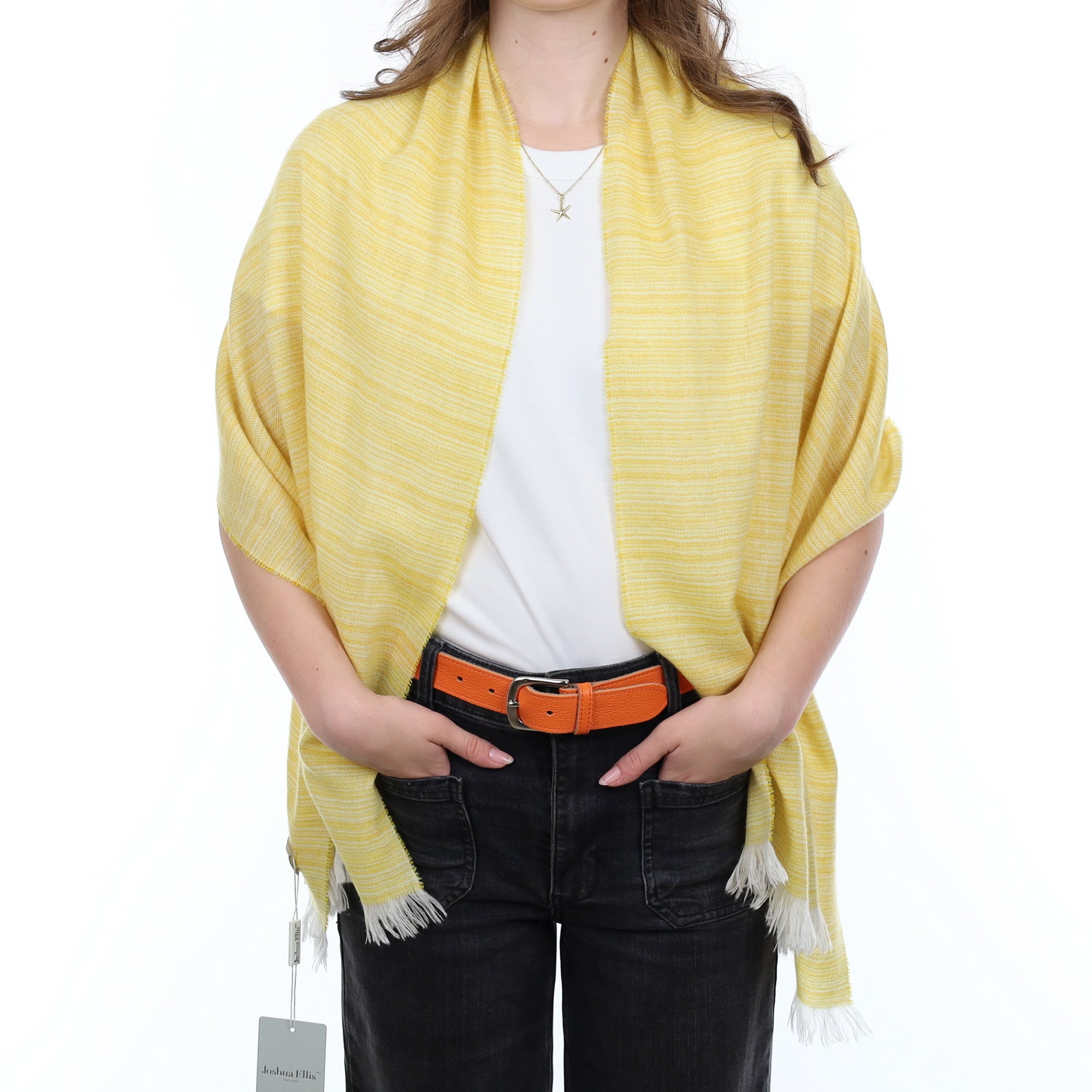 Brand New British Sunflower & Ivory Luxury Woven Cashmere Mini Wrap