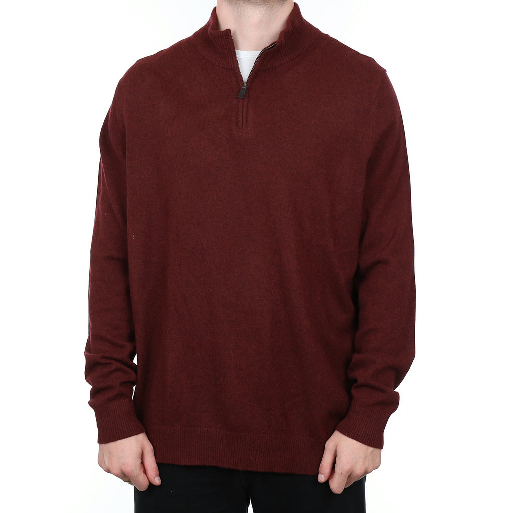 Men’s Wine Red Marl Cashmere 1/4 Zip Jumper XXXL/Tall