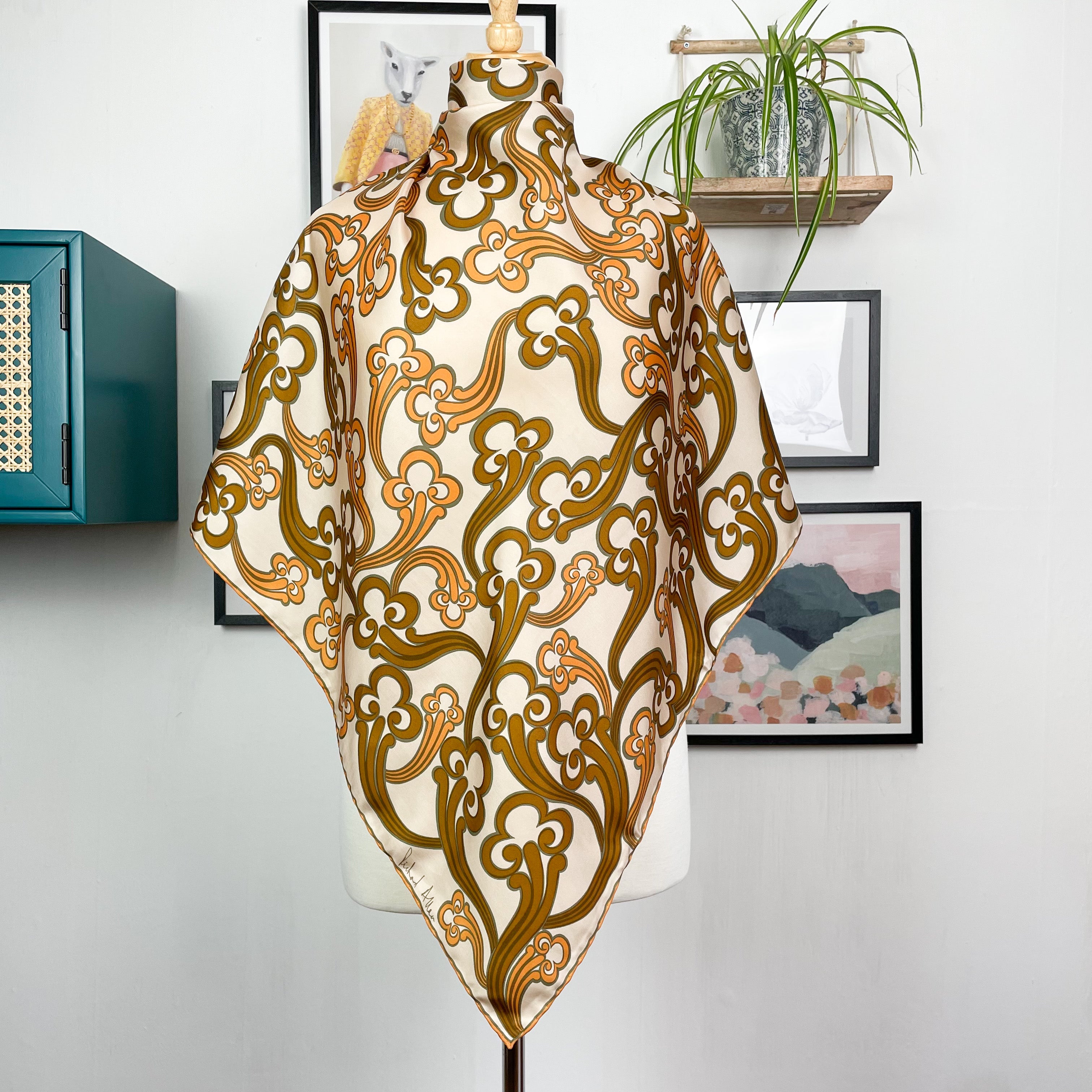 1970s Richard Allan Abstract Vintage Silk Scarf