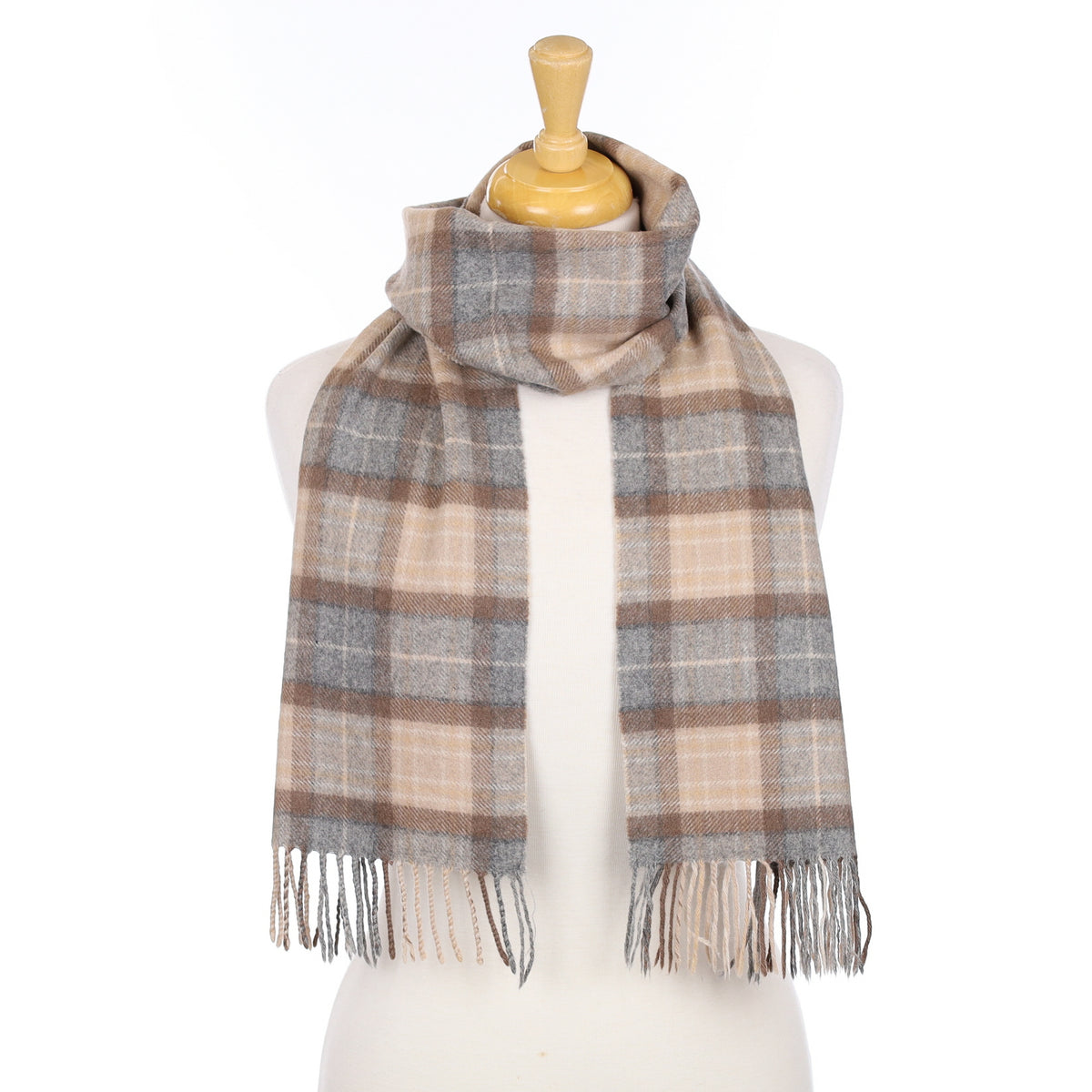 Ash Grey and Brown Checked Woven Scarf