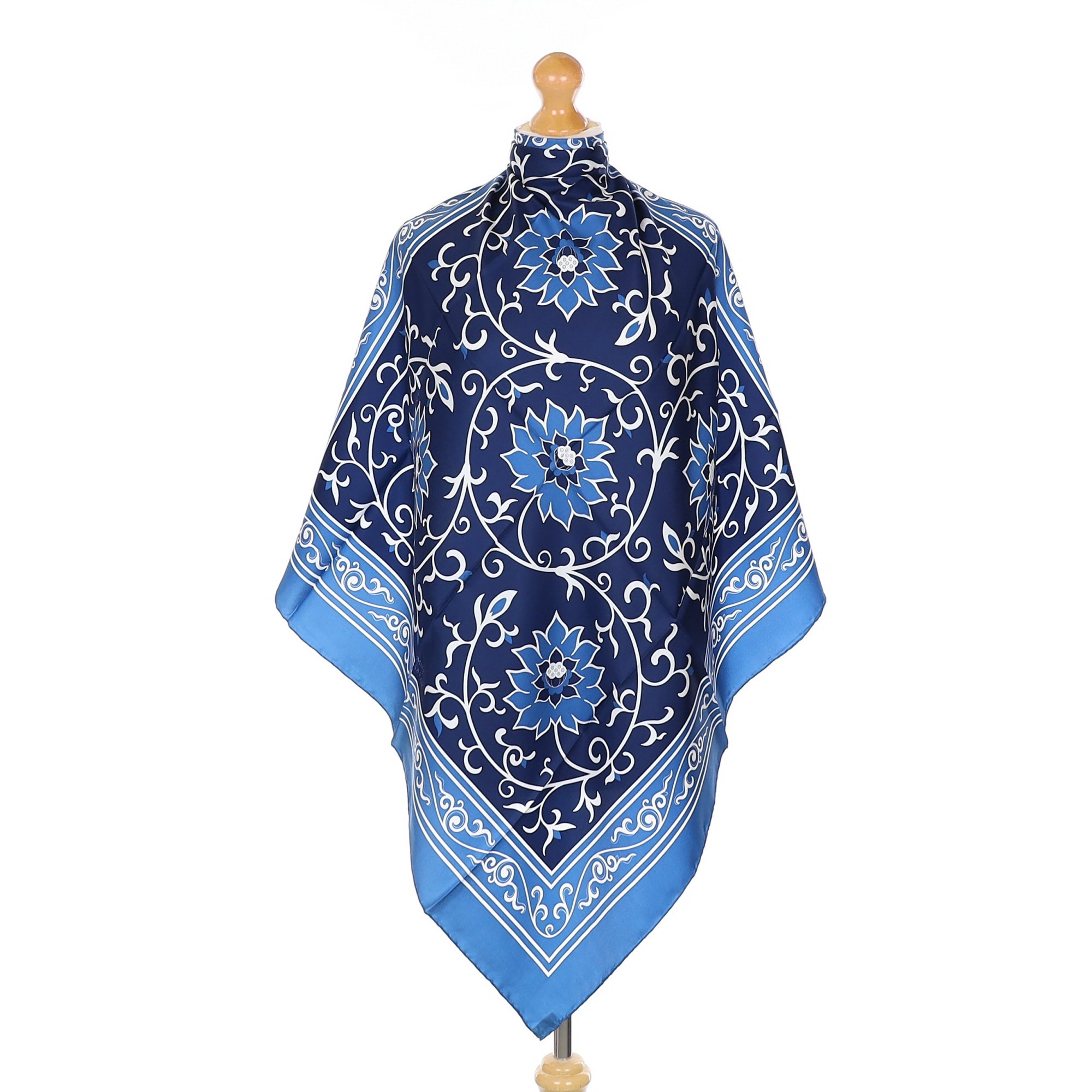 Blue Floral Silk Scarf