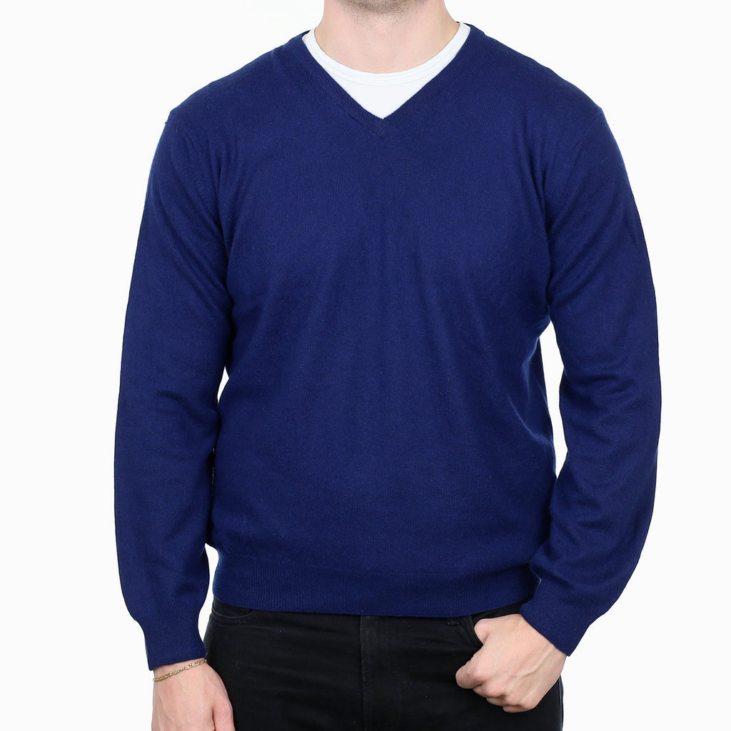 Men’s French Navy Cashmere V Neck Jumper XL