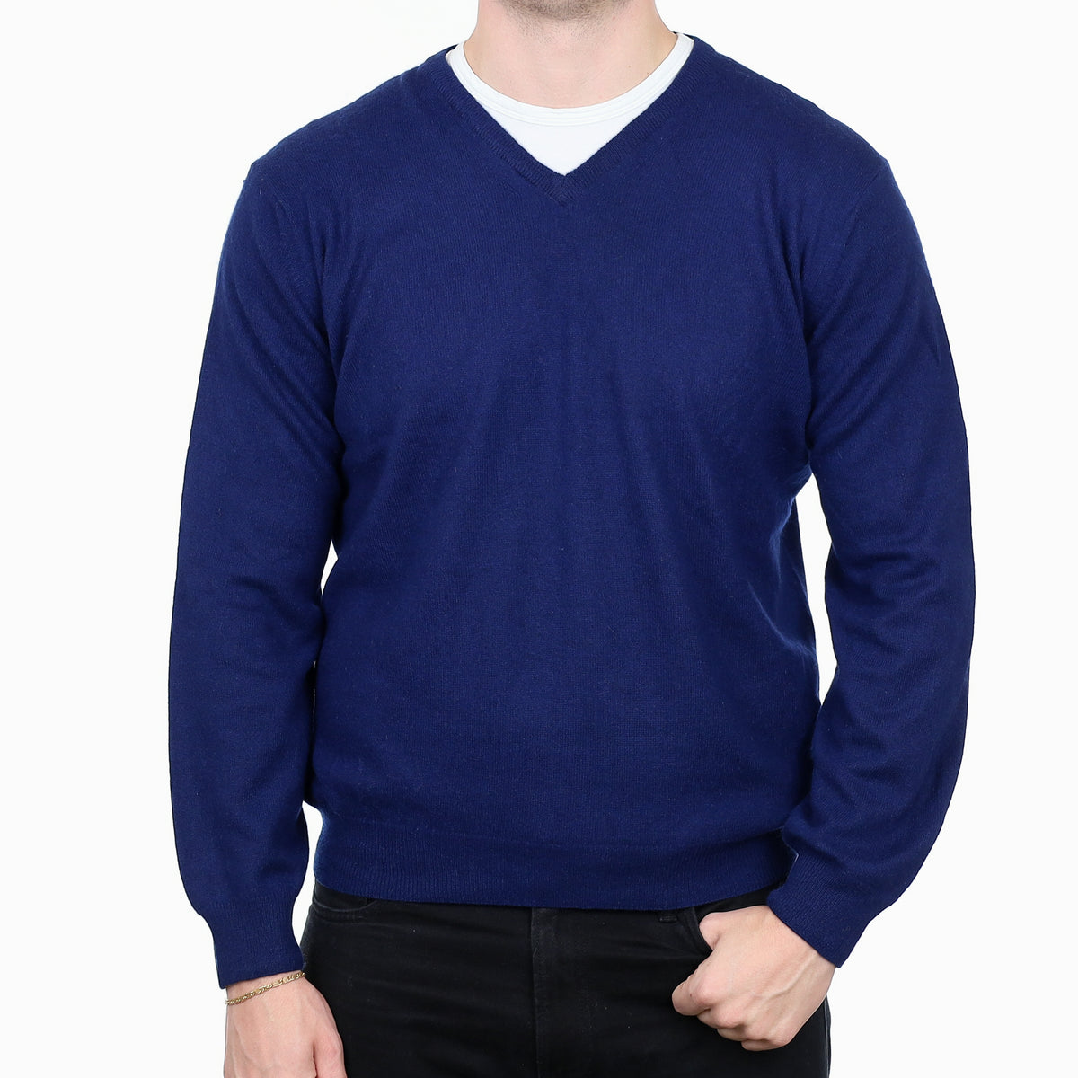 Men’s French Navy Cashmere V Neck Jumper XL