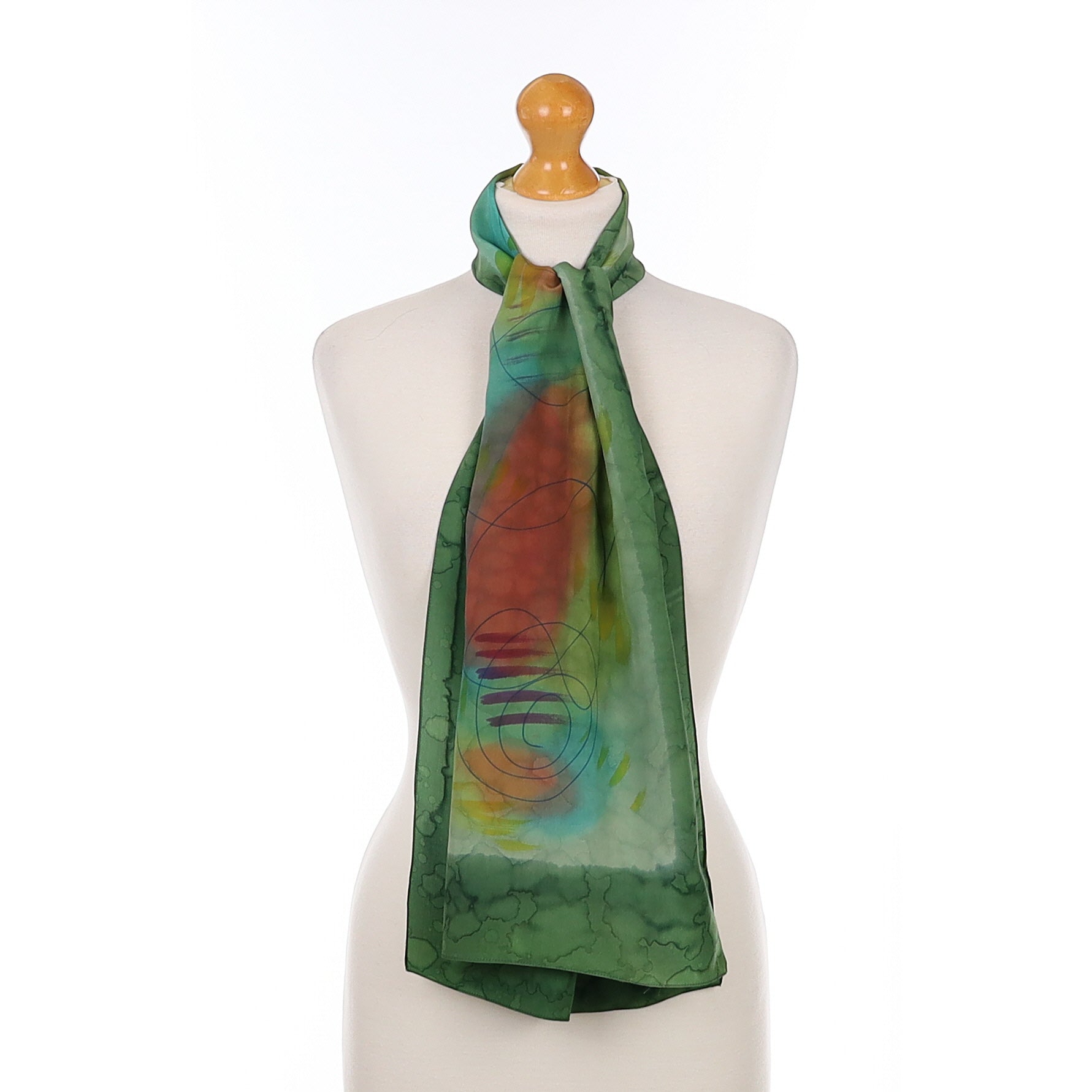Green Patterned Vintage Silk Scarf
