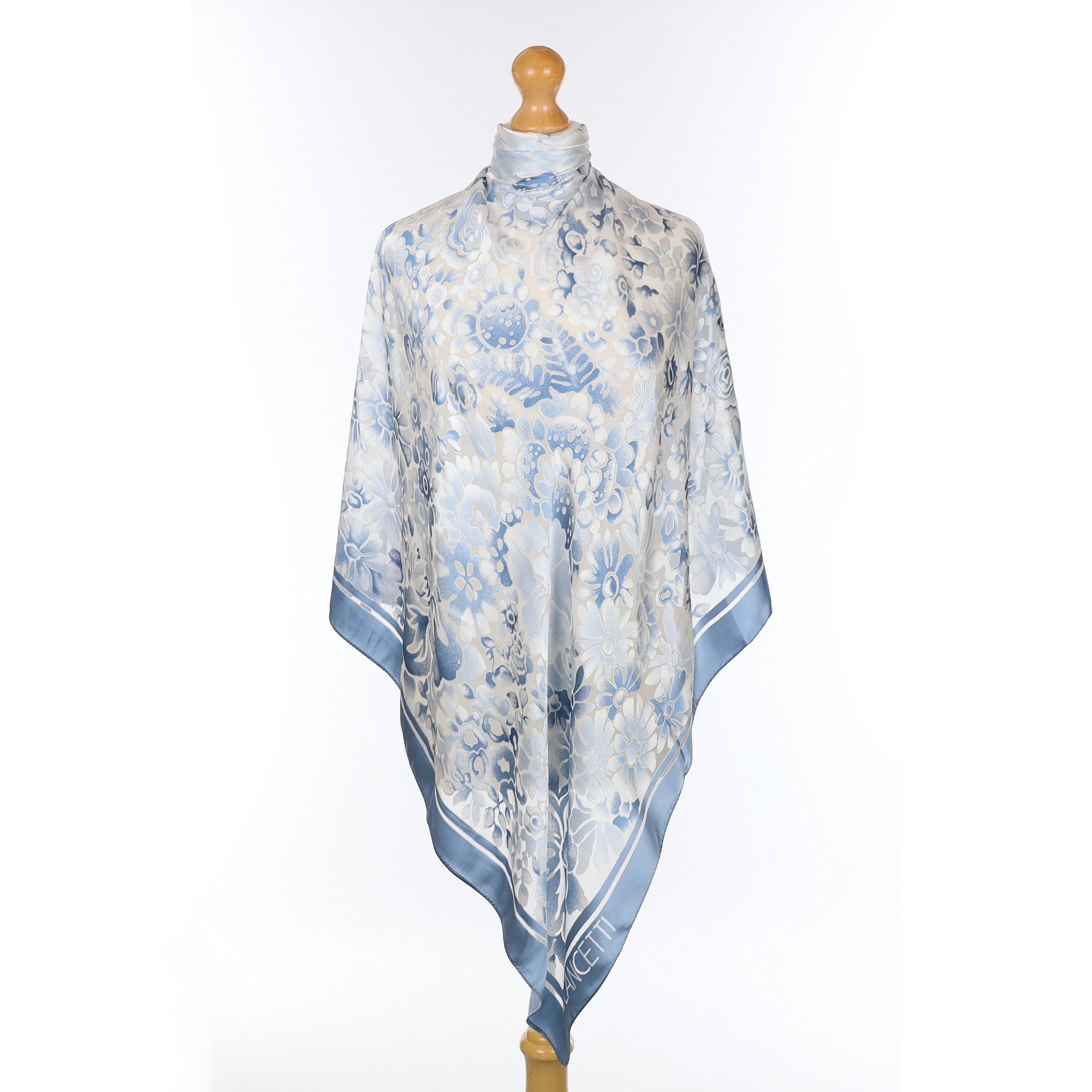 Blue And White Floral Silk Scarf
