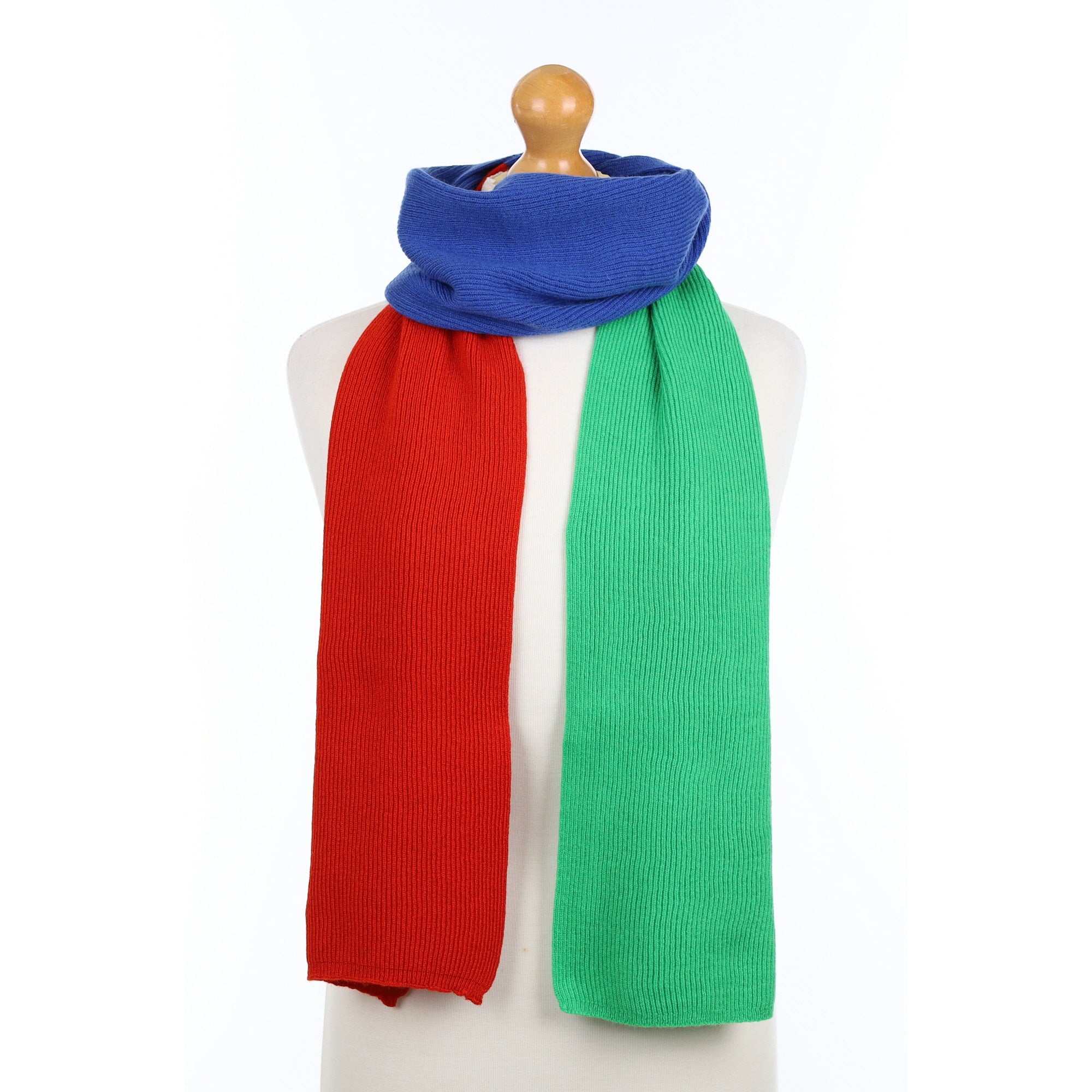 Brand New Scottish Vibrant Orange Green & Blue Cashmere Ribbed Scarf