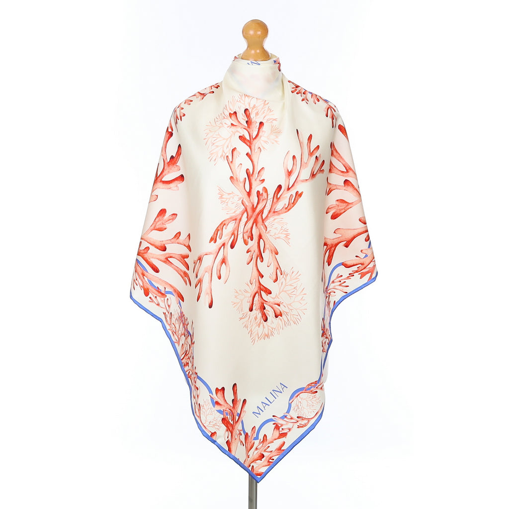 Brand New Malina Coral Theme Silk Scarf