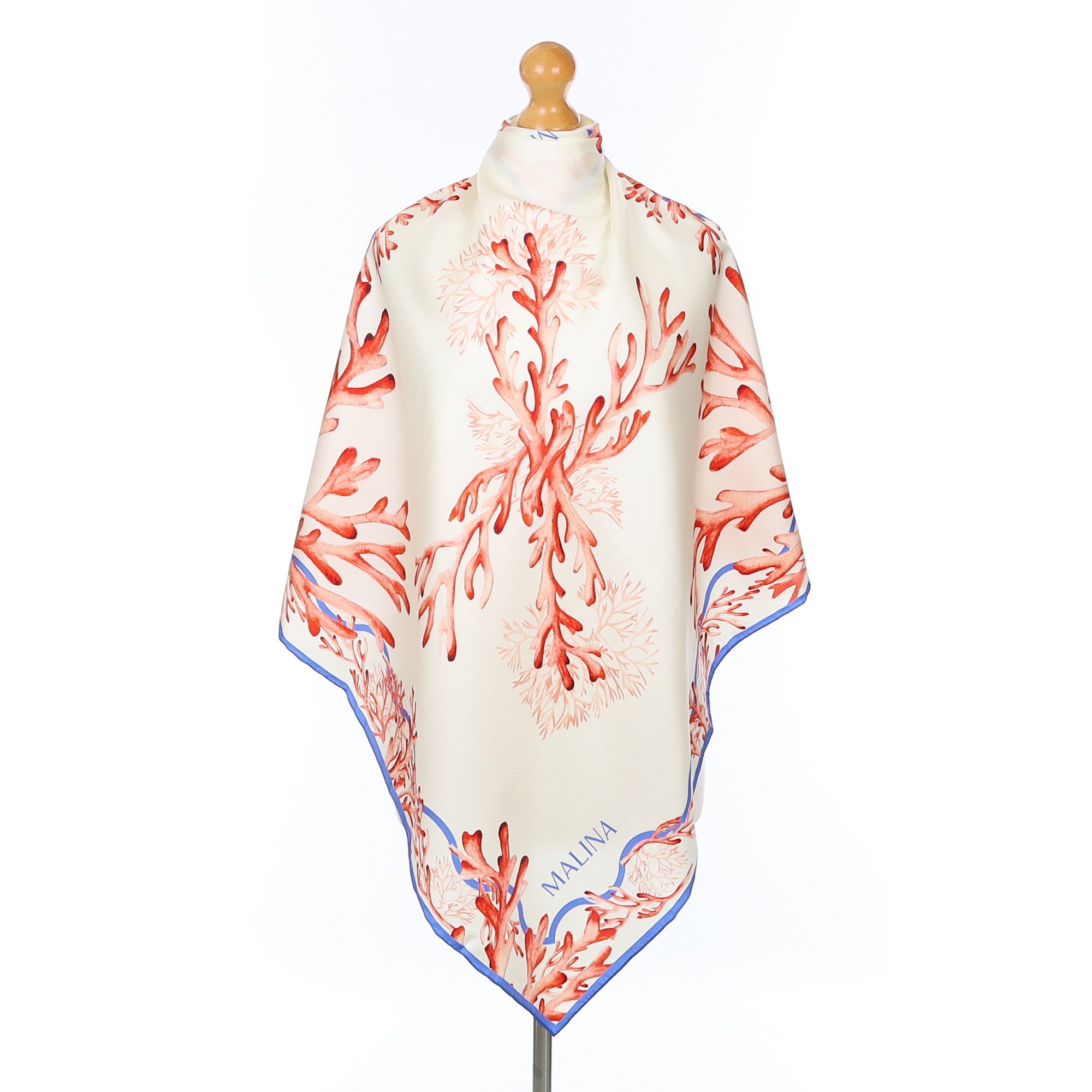Brand New Malina Coral Theme Silk Scarf