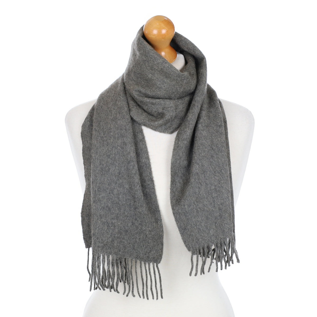 Ash Grey Fringed Cashmere Woven Scarf