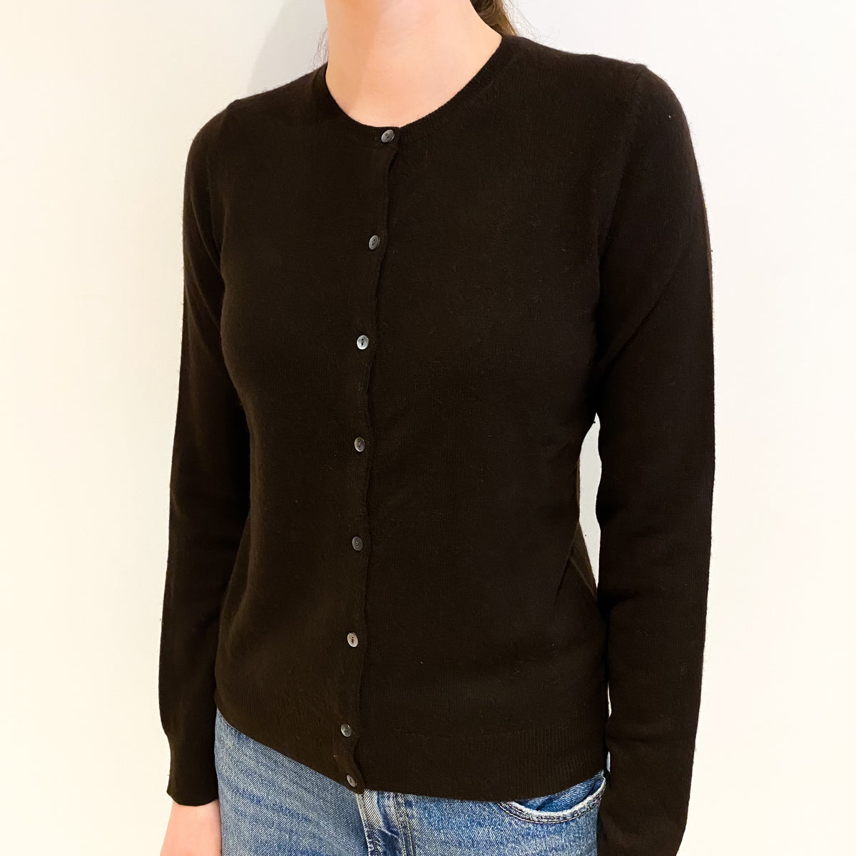 Bitter Chocolate Cashmere Crew Neck Cardigan Extra Small