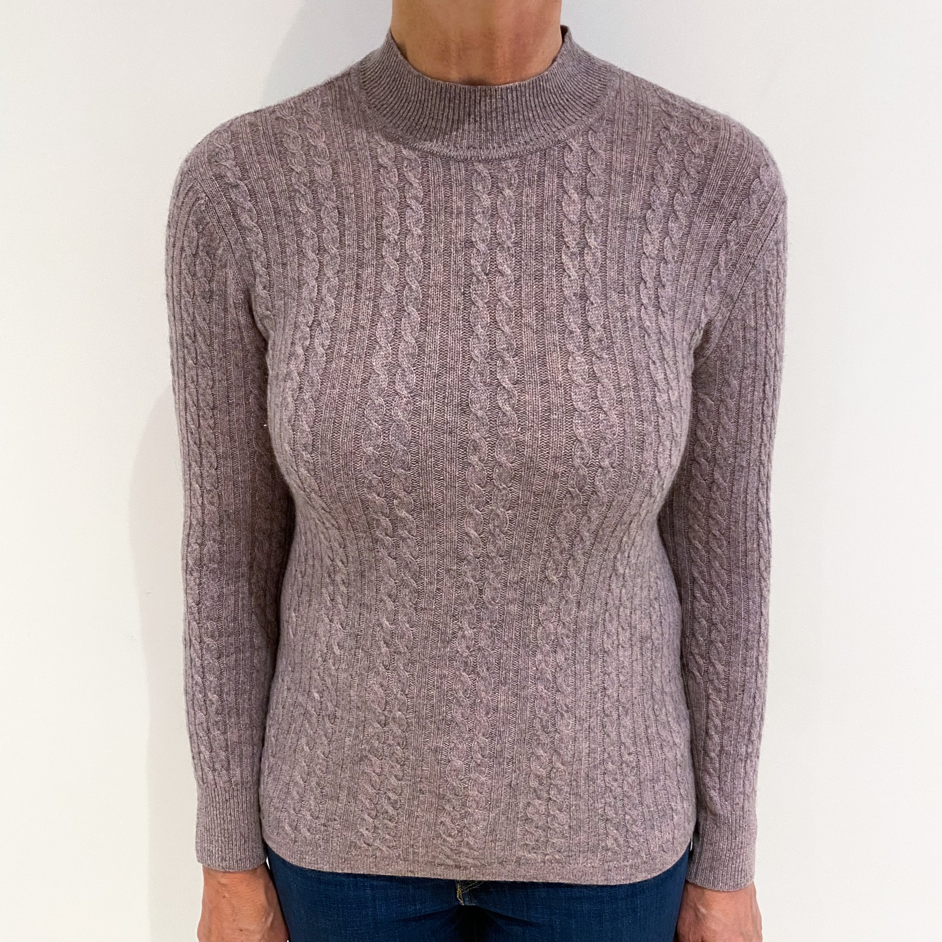 Lilac and Grey Marl Cashmere Turtle Neck Jumper Medium