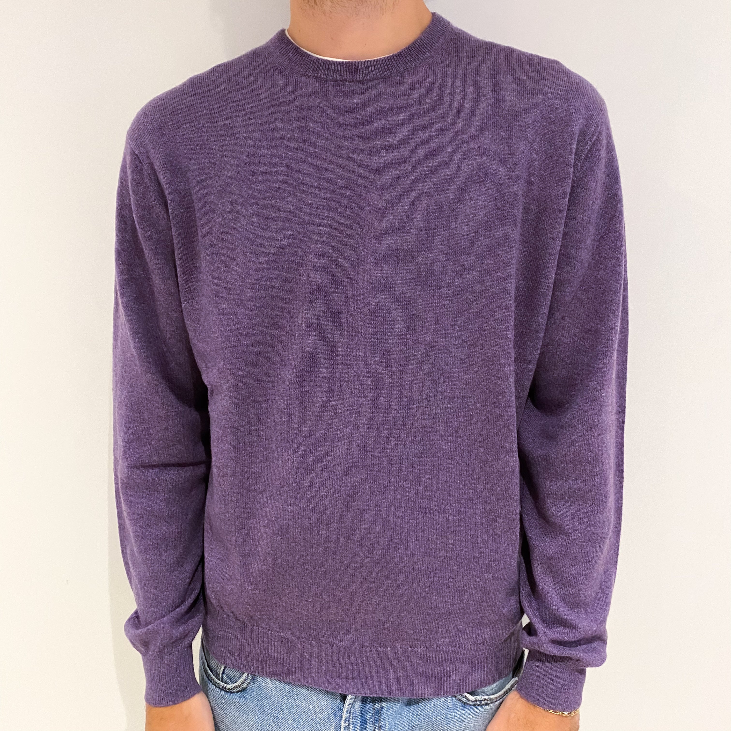 Men's Amethyst Purple Cashmere Crew Neck Jumper Large