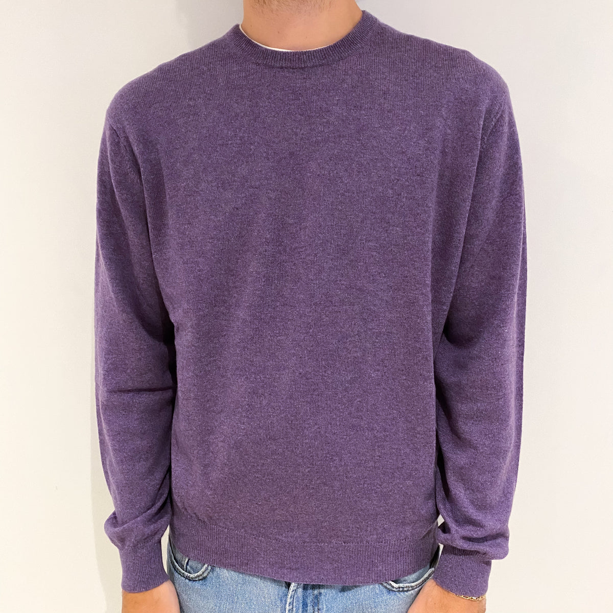Men's Amethyst Purple Cashmere Crew Neck Jumper Large