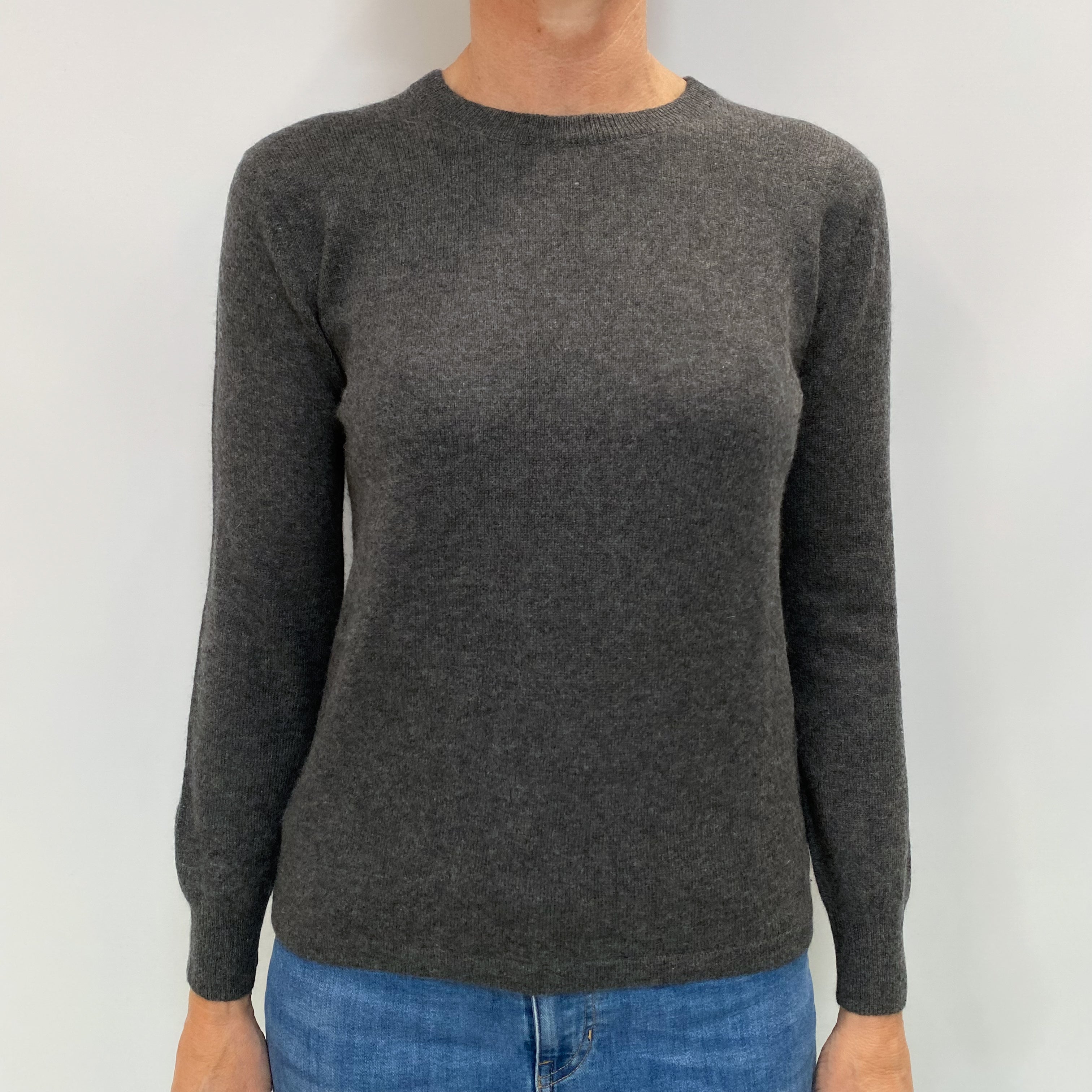 Charcoal Grey Cashmere Crew Neck Jumper Small