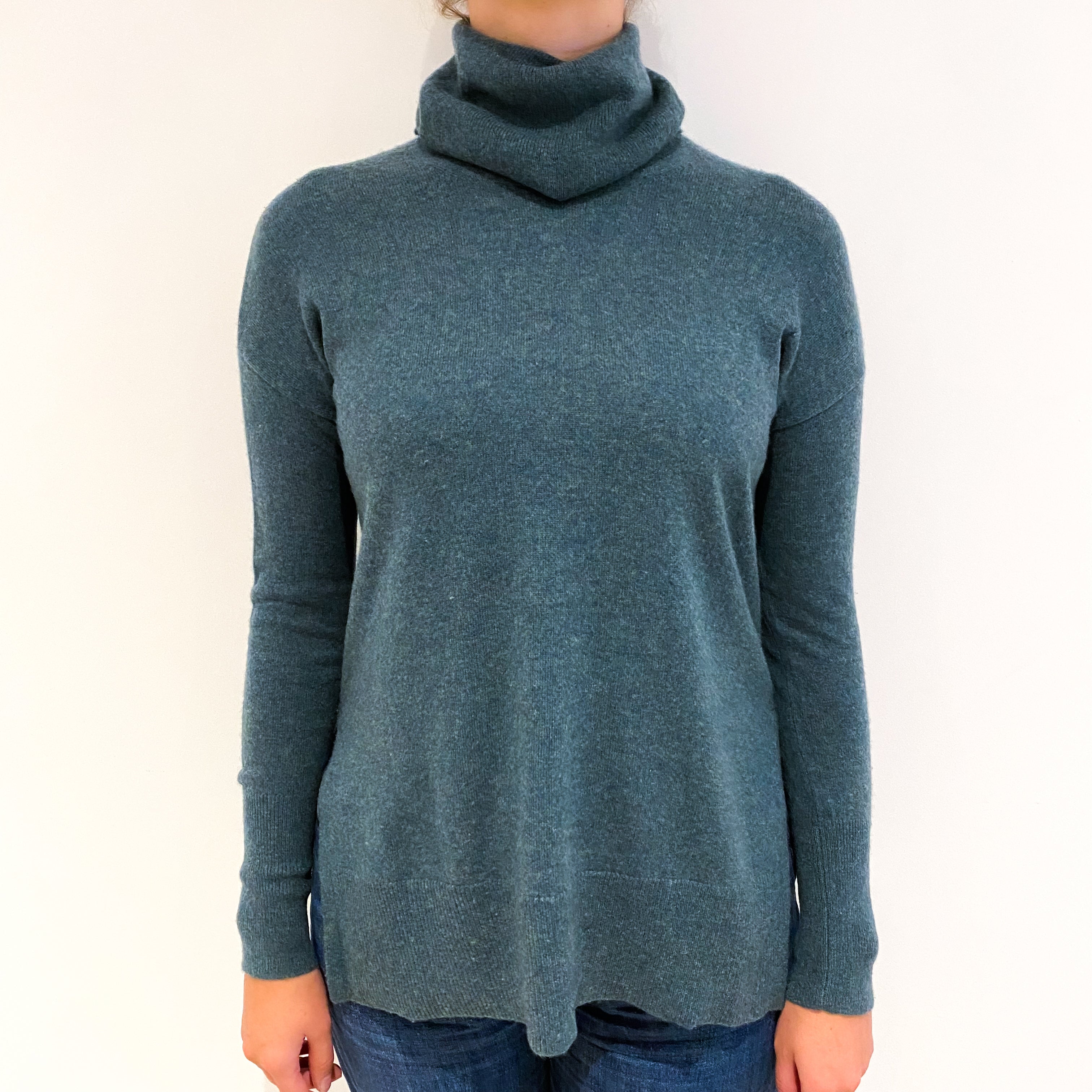 Spruce Green Cashmere Slouchy Cowl Neck Tunic Jumper Small