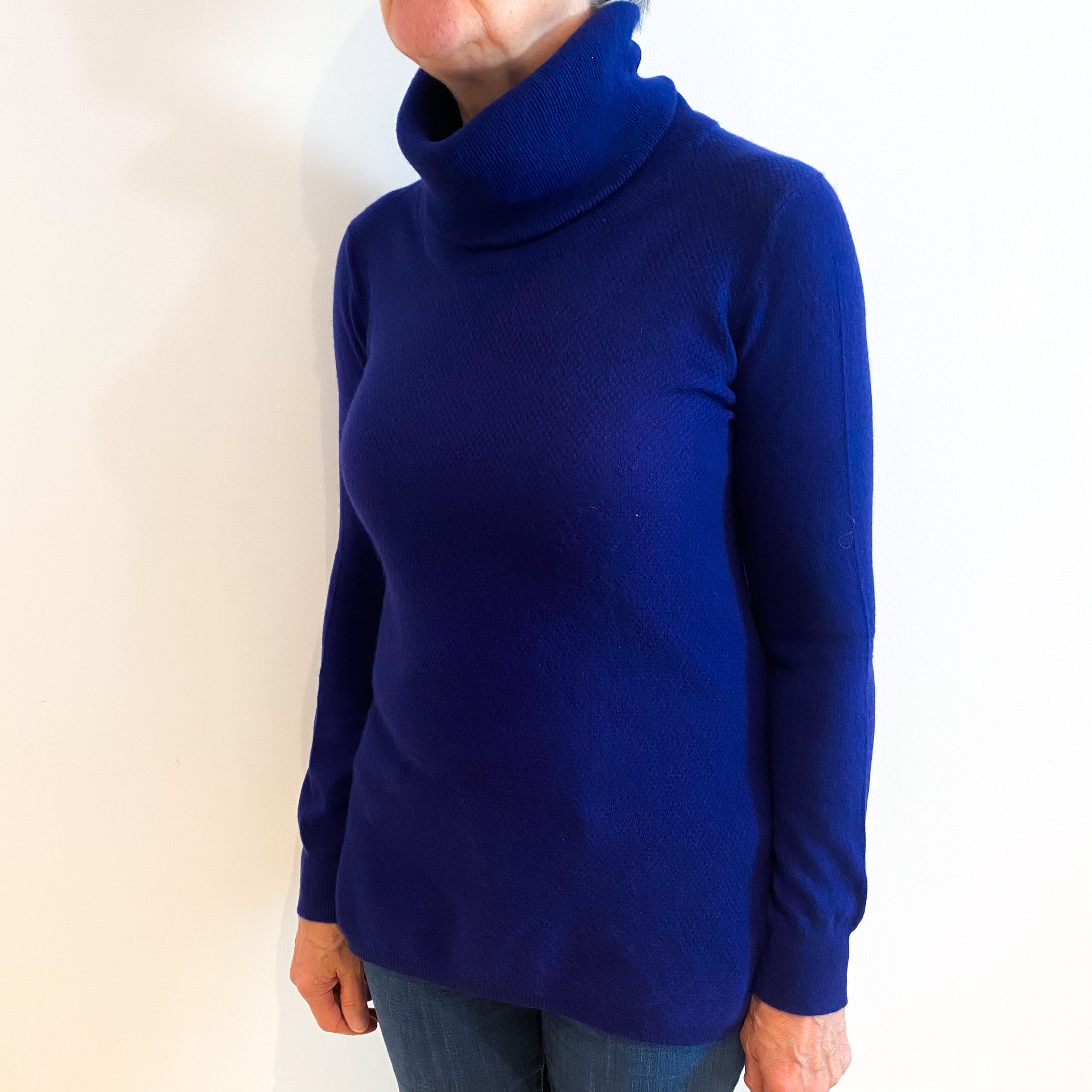Indigo Blue Cashmere Polo Neck Jumper Medium