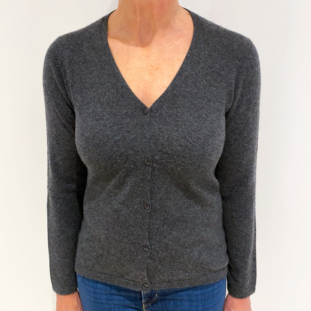 Slate Grey Cashmere Vee Neck Cardigan Medium