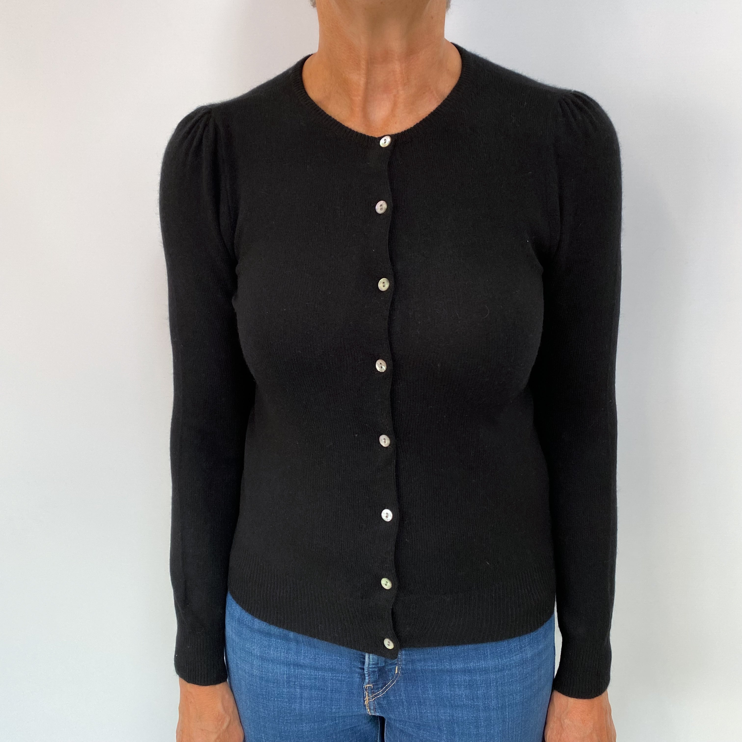 Black Cashmere Crew Neck Cardigan Medium