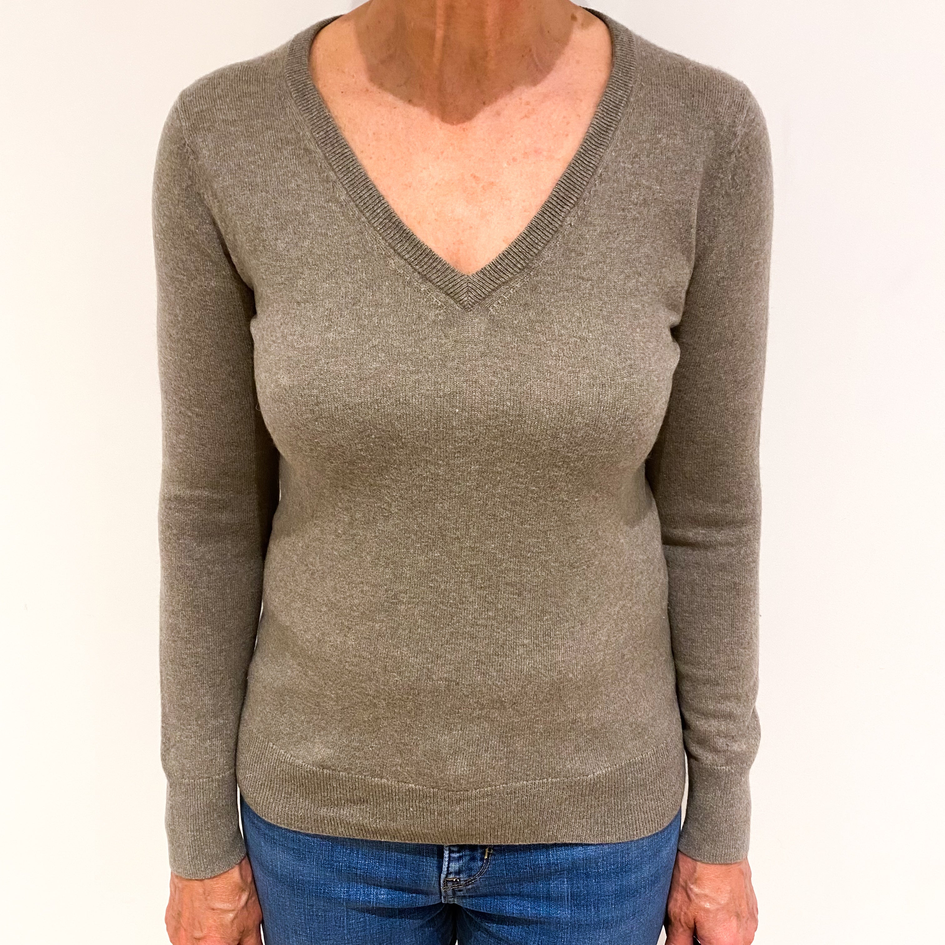Mocha Brown Cashmere V Neck Jumper Medium