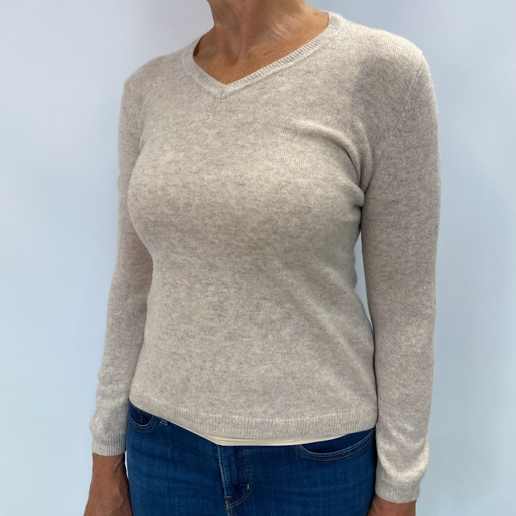 Oat Cashmere V Neck Jumper Medium