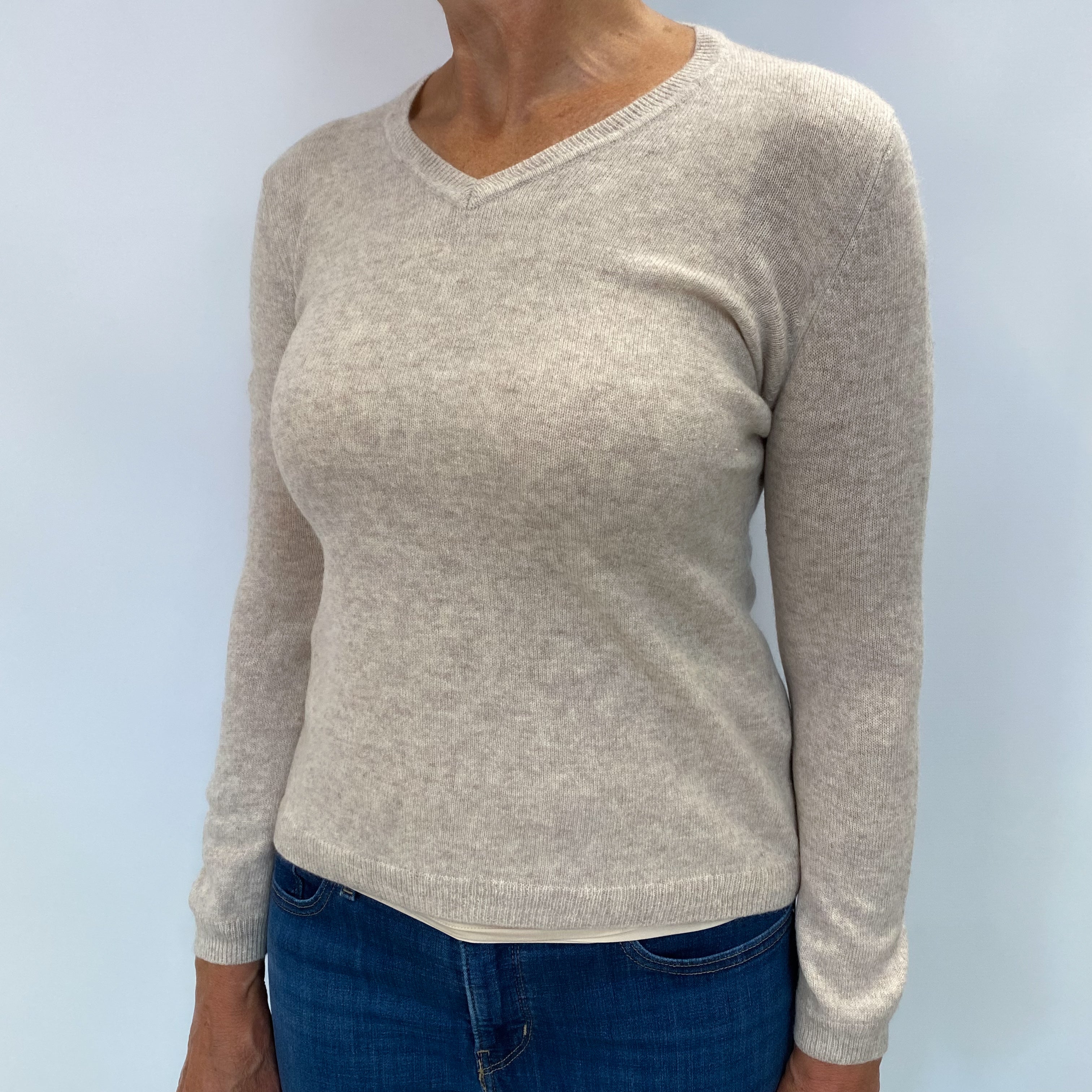 Oat Cashmere V Neck Jumper Medium
