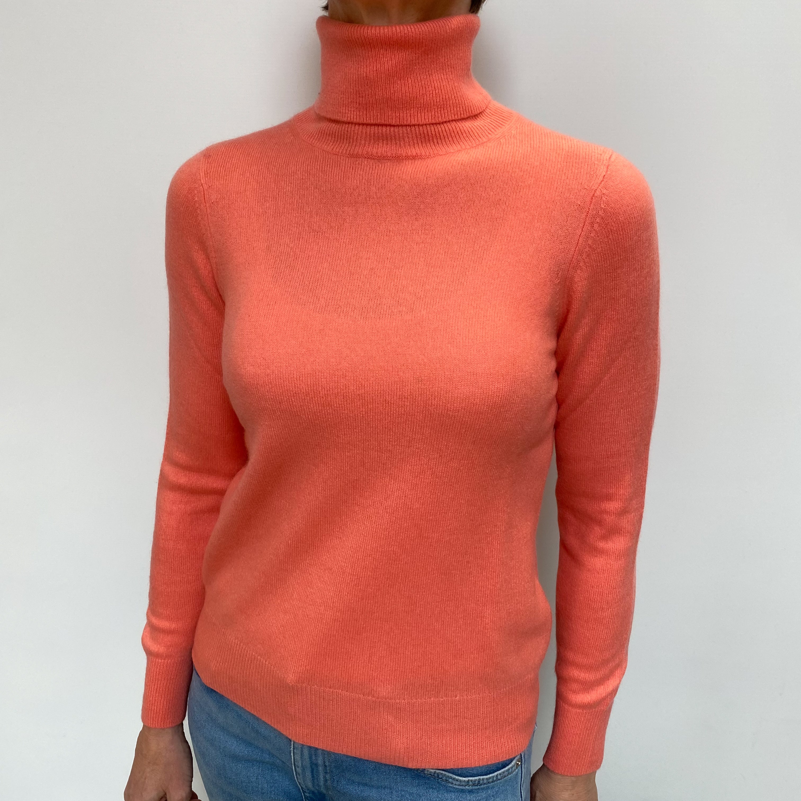 Coral Pink Cashmere Polo Neck Jumper Small