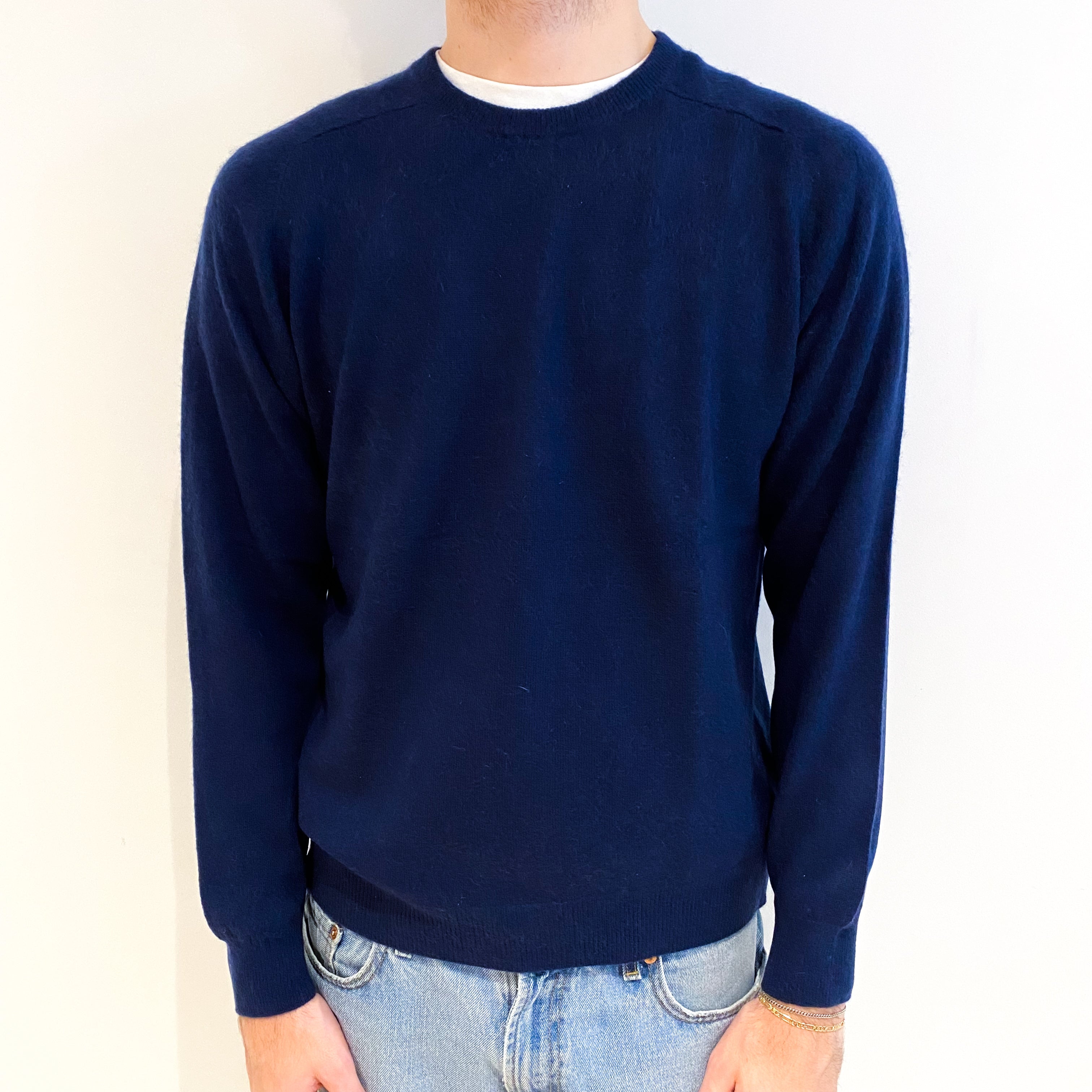 Men's Navy Blue Cashmere Crew Neck Jumper Large