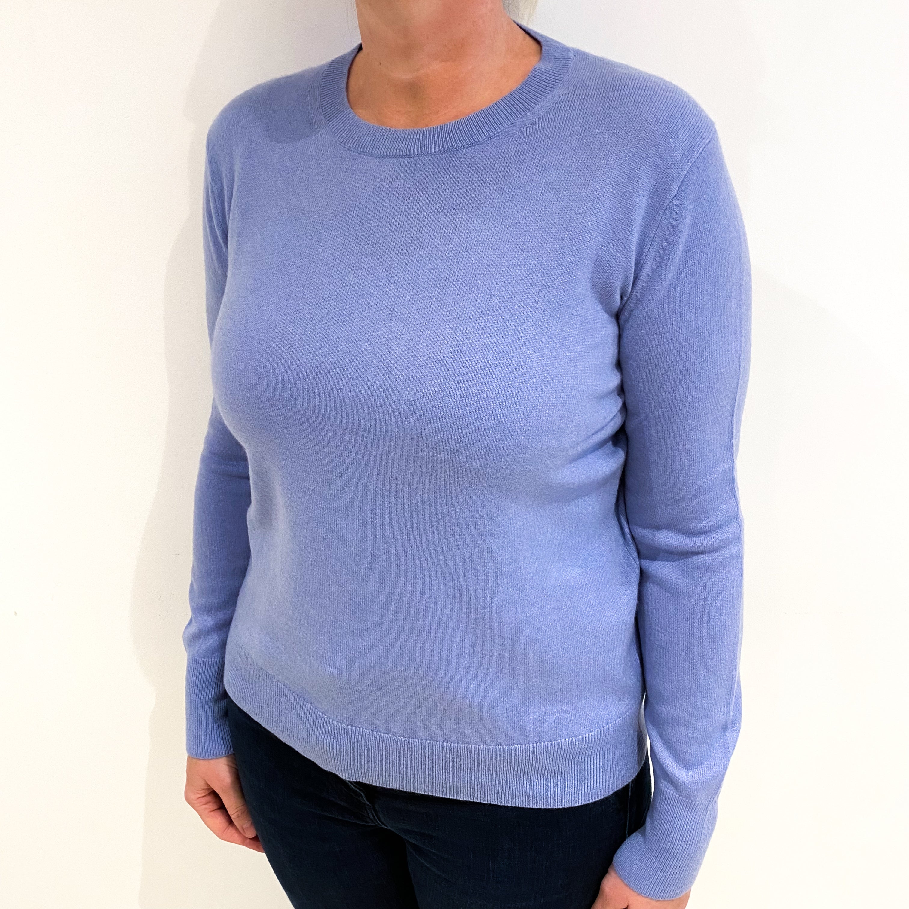 Dusty Blue Cashmere Crew Neck Jumper Large